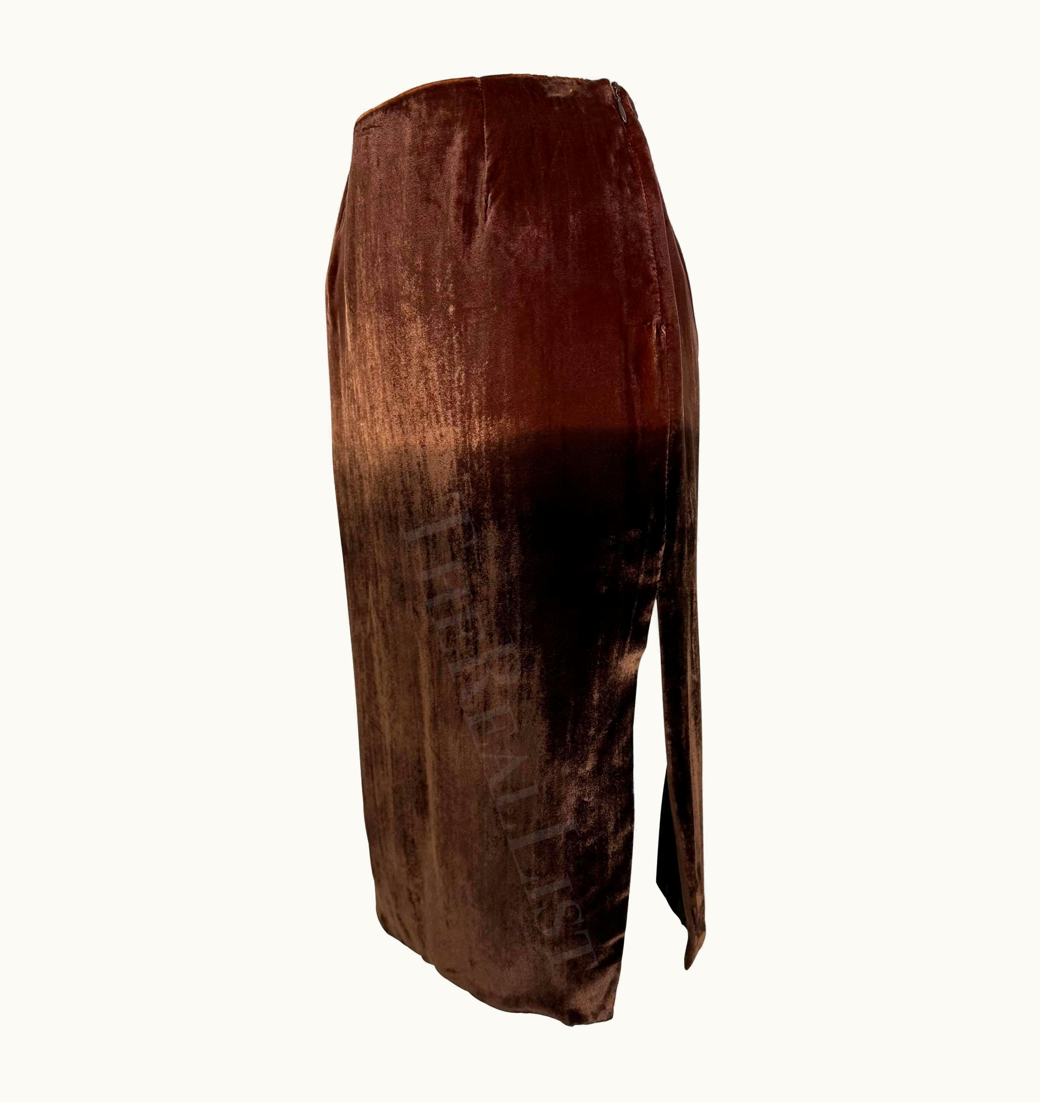 Gucci S/S 1997 Gucci By Tom Ford Brown Ombré Velvet Slit Skirt