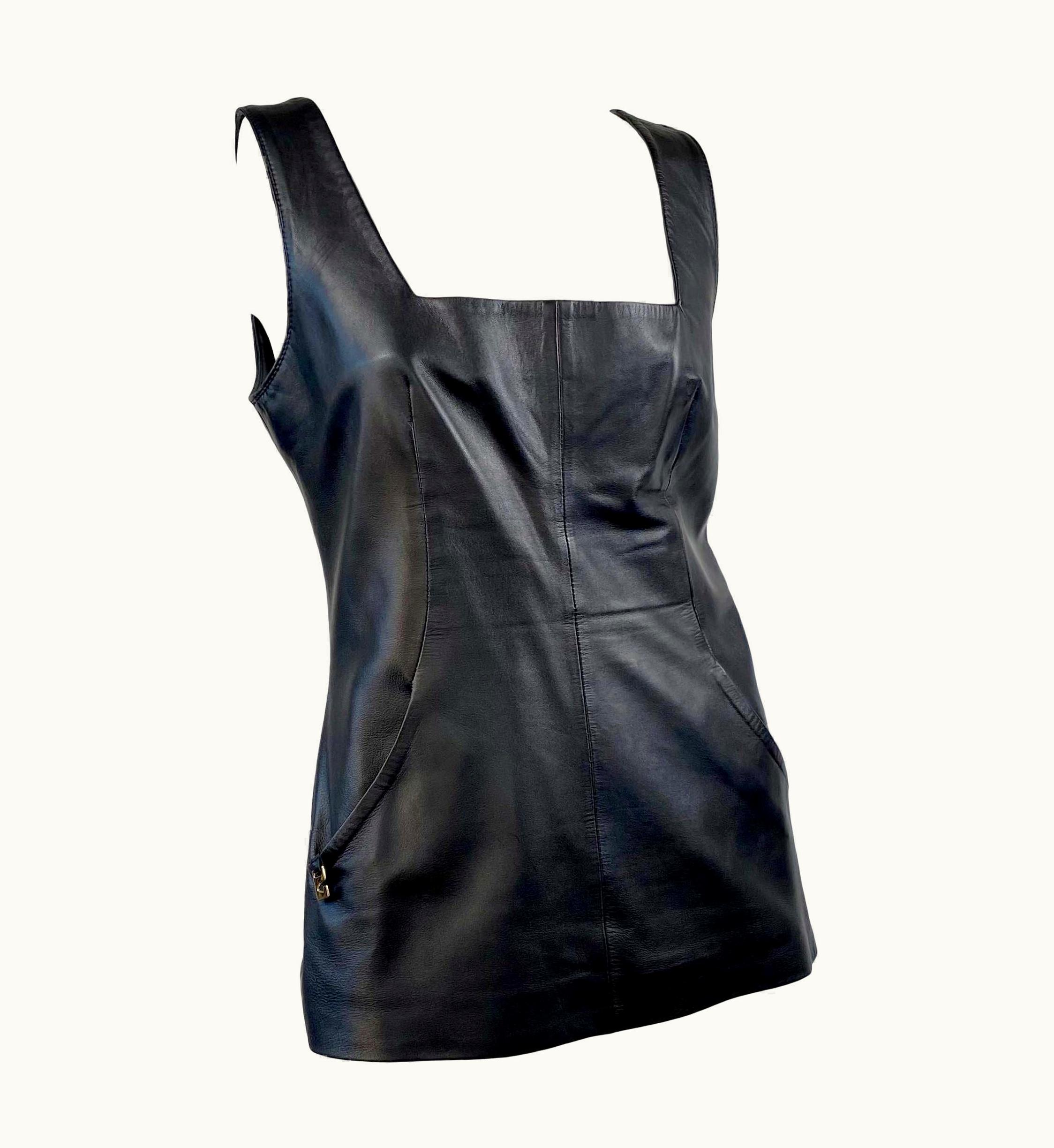 Gucci S/S 1997 Gucci By Tom Ford Leather Sleeveless Top G Logo