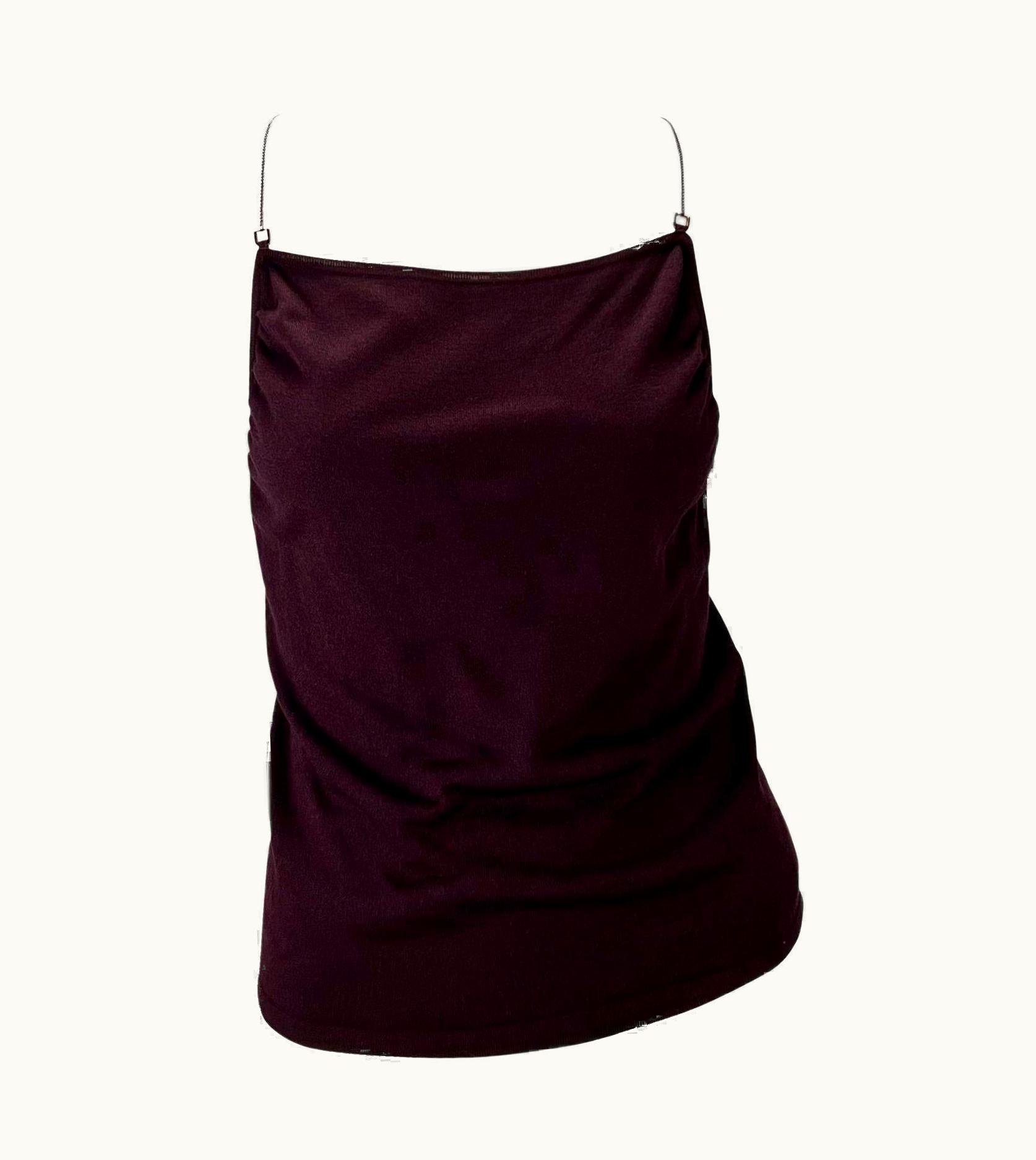 Gucci Late 1990s Gucci By Tom Ford Burgundy Knit Silk Chain Tank Top
