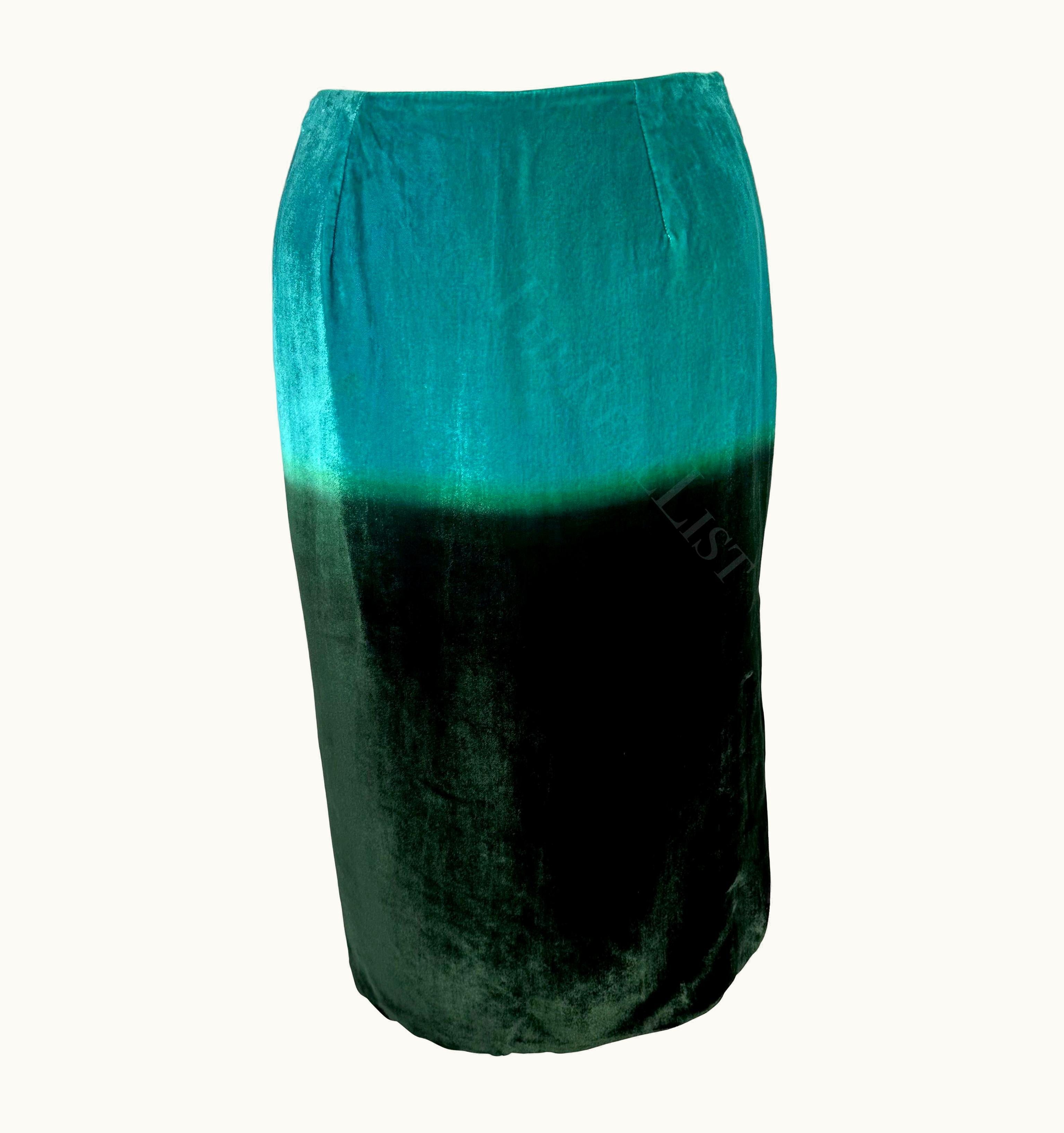 Gucci S/S 1997 Gucci By Tom Ford Blue Green Ombré Velvet Runway Skirt
