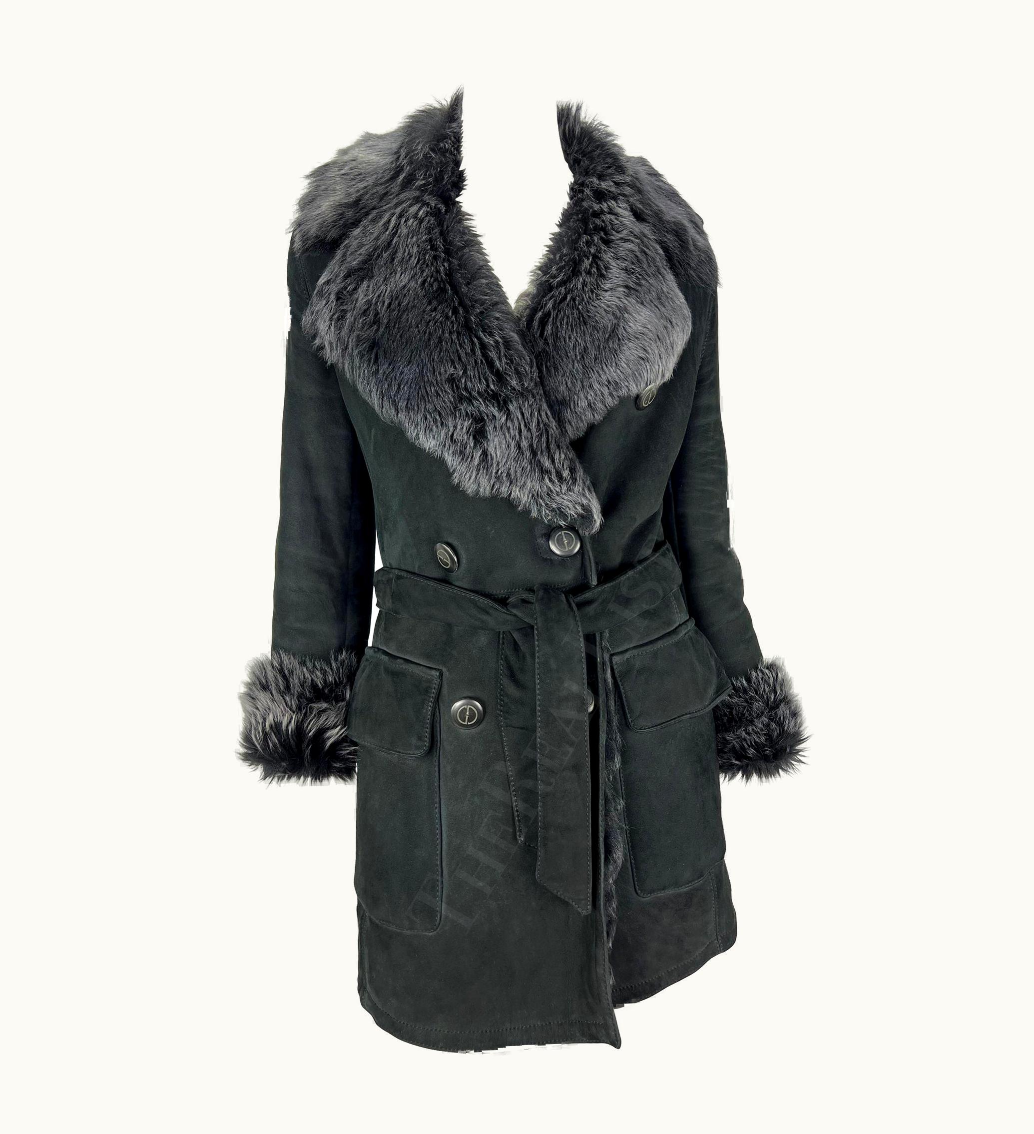 Gucci AW 1995 Gucci By Tom Ford Black Suede Fur Double Breasted Jacket