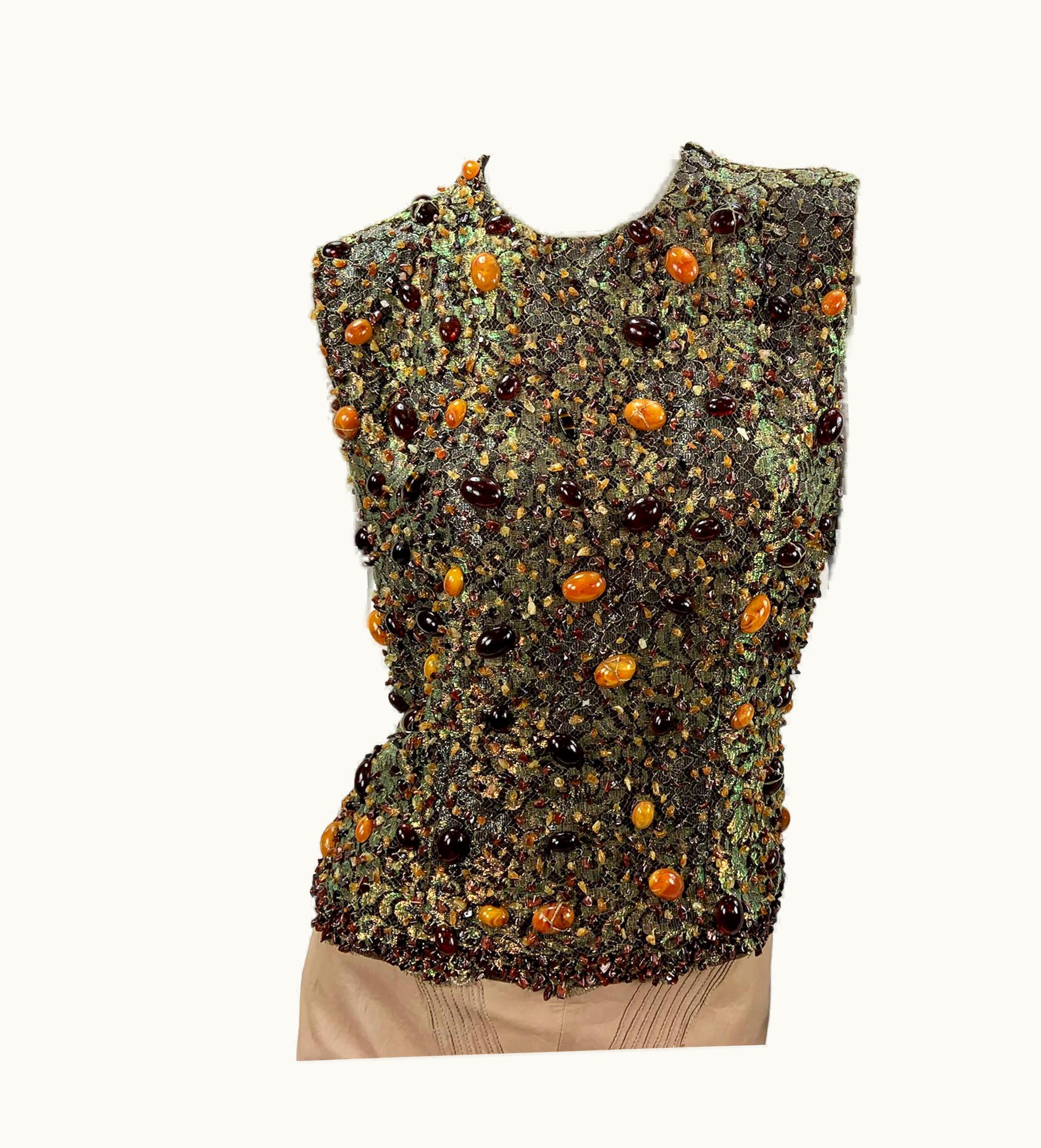 Gucci Vintage Tom Ford For Gucci S/S 1999 Lace Fully Stones Embellished Top