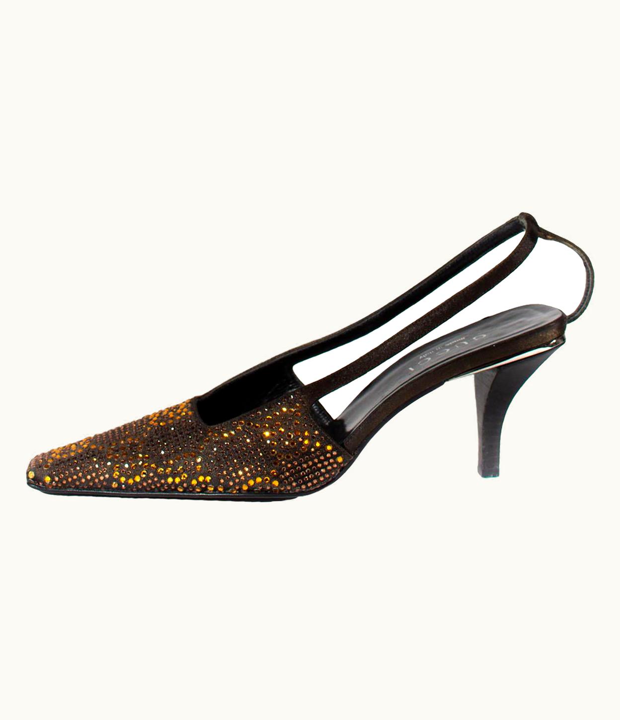 Gucci S/S 1998 Gucci By Tom Ford Runway 'gg' Crystal Heels Brown Amber