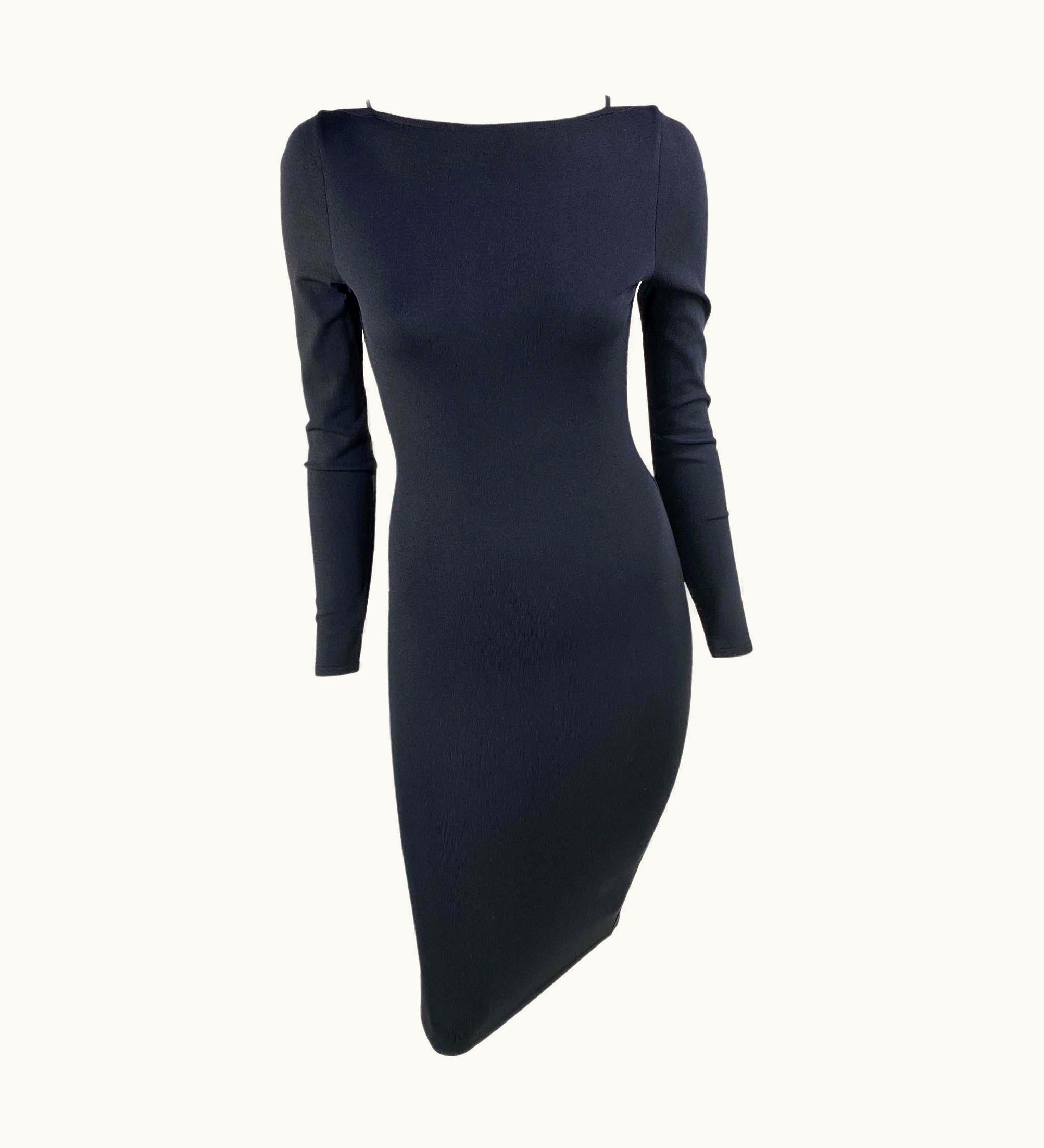 Gucci S/S 1998 Gucci By Tom Ford Leather Strap Black Knit Runway Dress