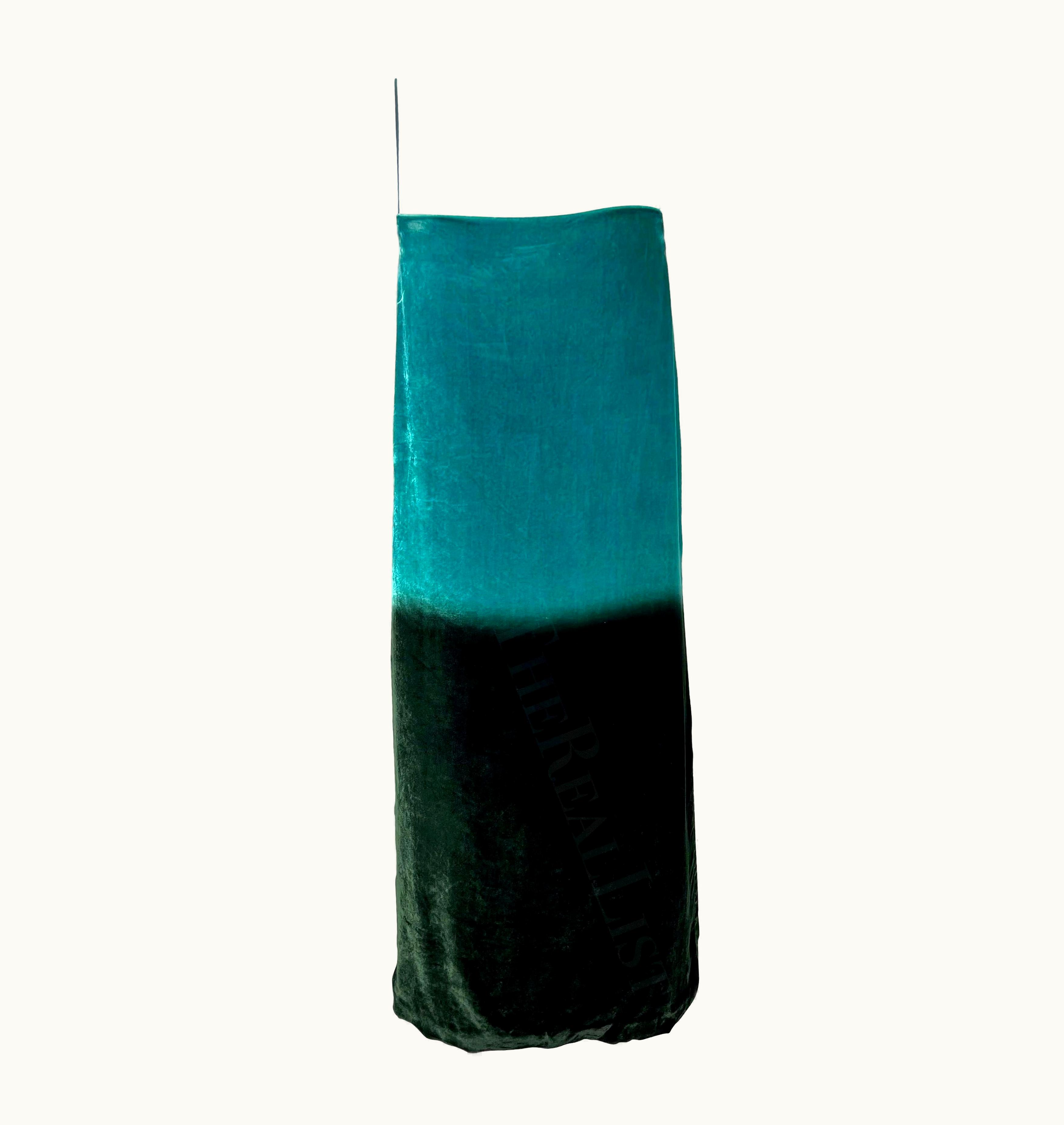 Gucci S/S 1997 Gucci By Tom Ford Runway Green Blue Ombré Velvet Shift Dress