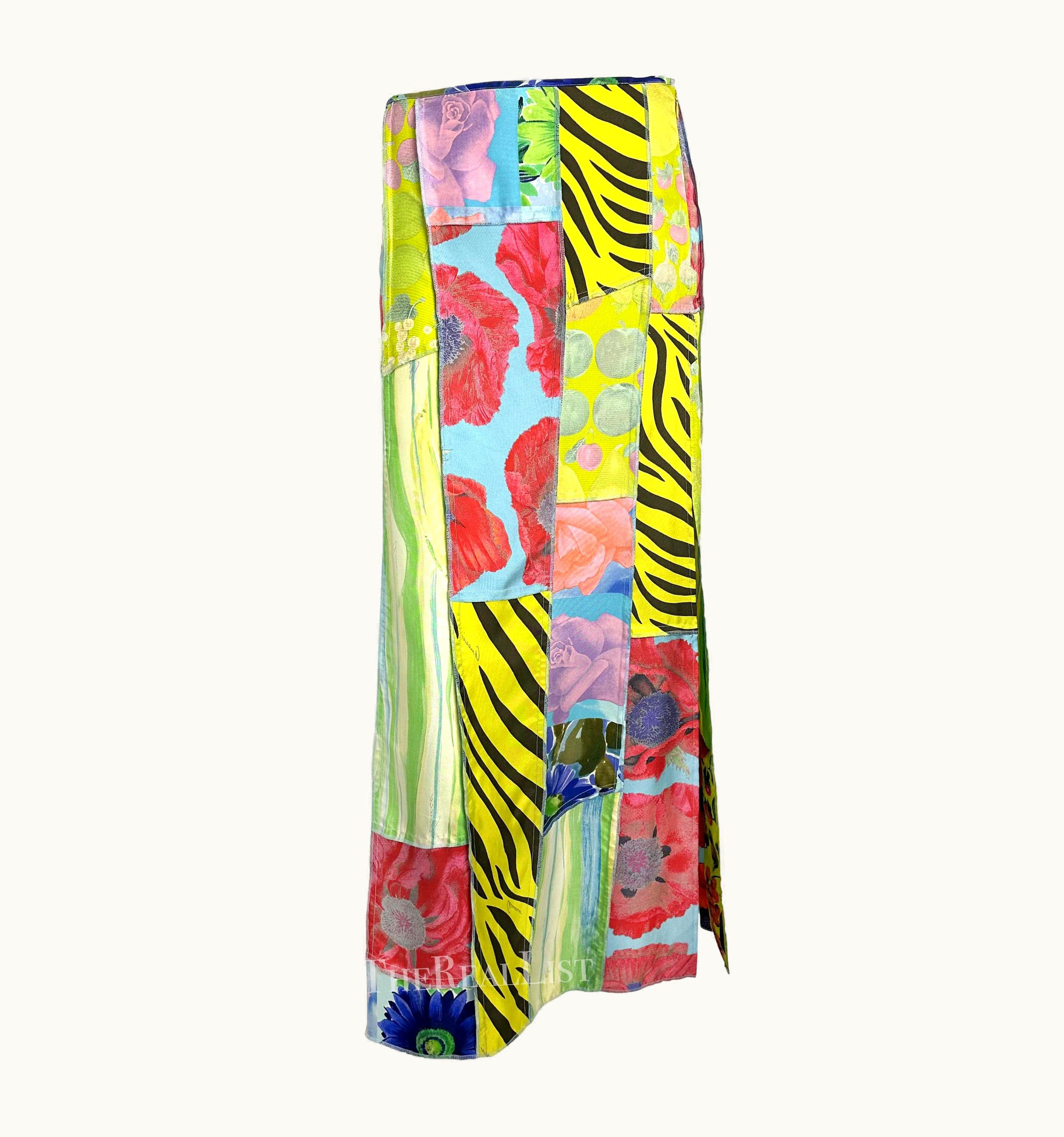 Gucci S/S 1996 Gucci By Tom Ford Multicolor Patchwork Silk Maxi Runway Slit Skirt
