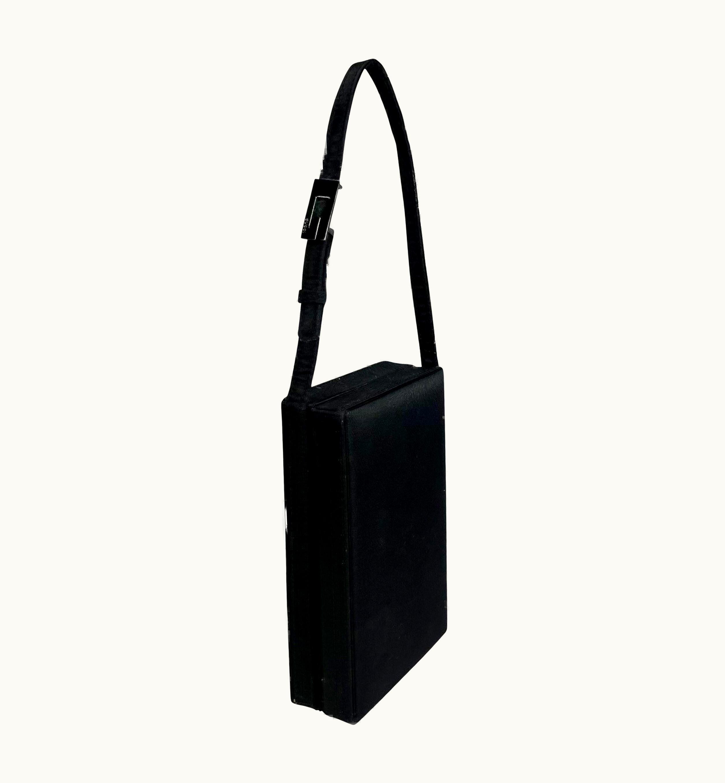 Gucci S/S 1998 Gucci By Tom Ford G Buckle Black Satin Box Mini Bag