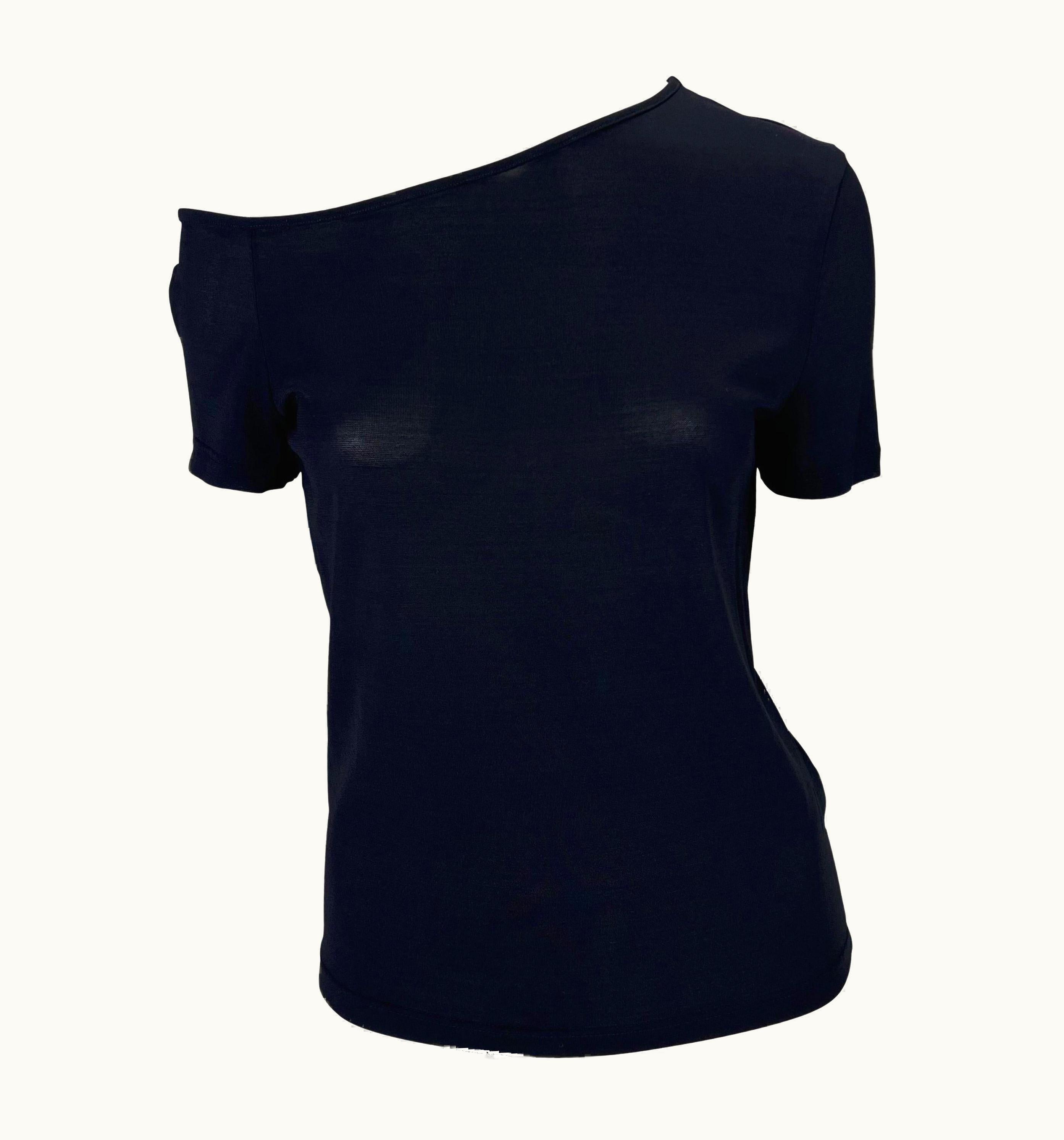 Gucci S/S 1998 Gucci By Tom Ford Navy Knit Asymmetric Sheer Stretch T-Shirt