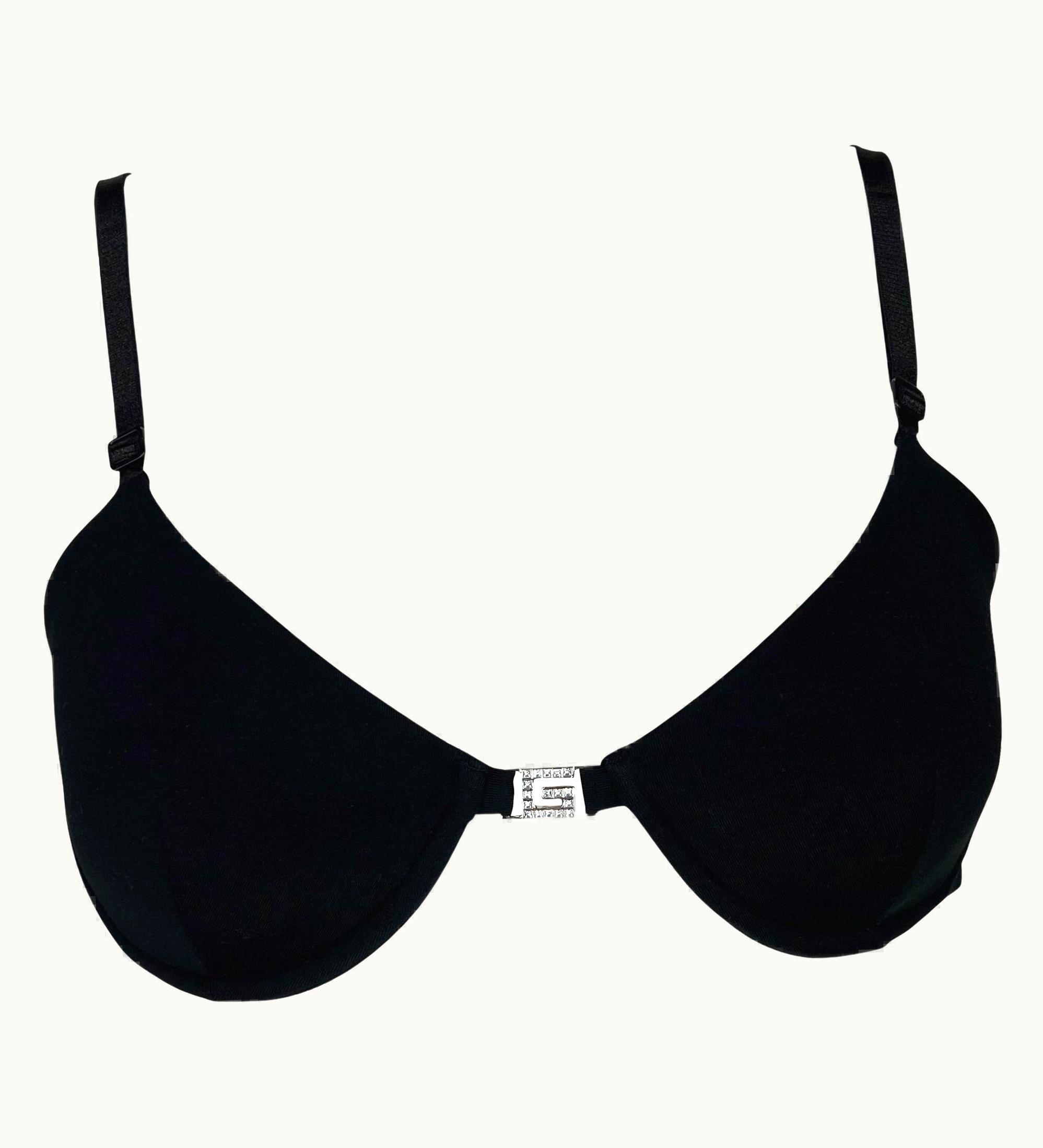Gucci S/S 1998 Gucci By Tom Ford Rhinestone G Logo Black Satin Bra