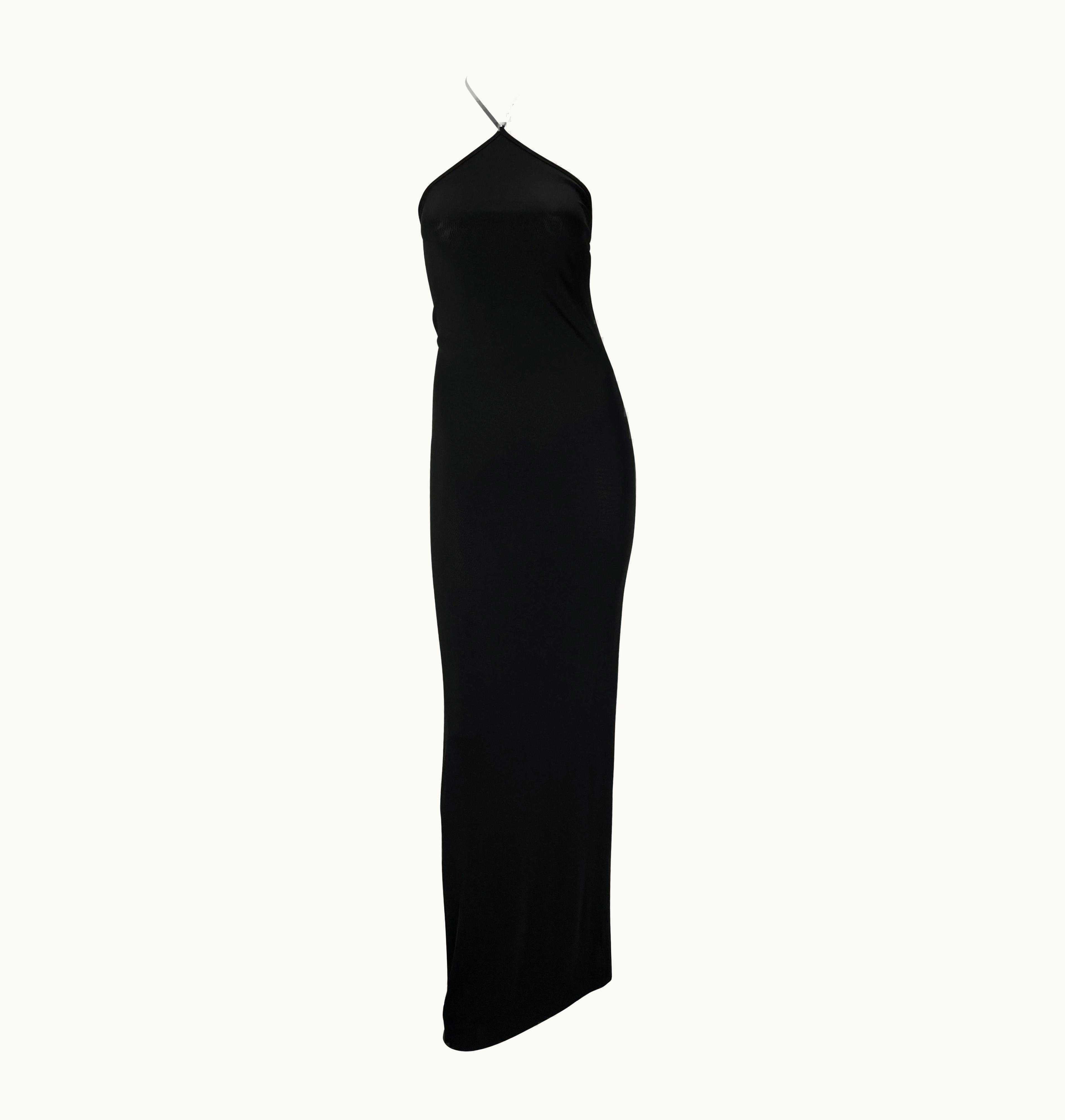 Gucci S/S 1998 Gucci By Tom Ford Rhinestone G Logo Black Stretch Halter Gown