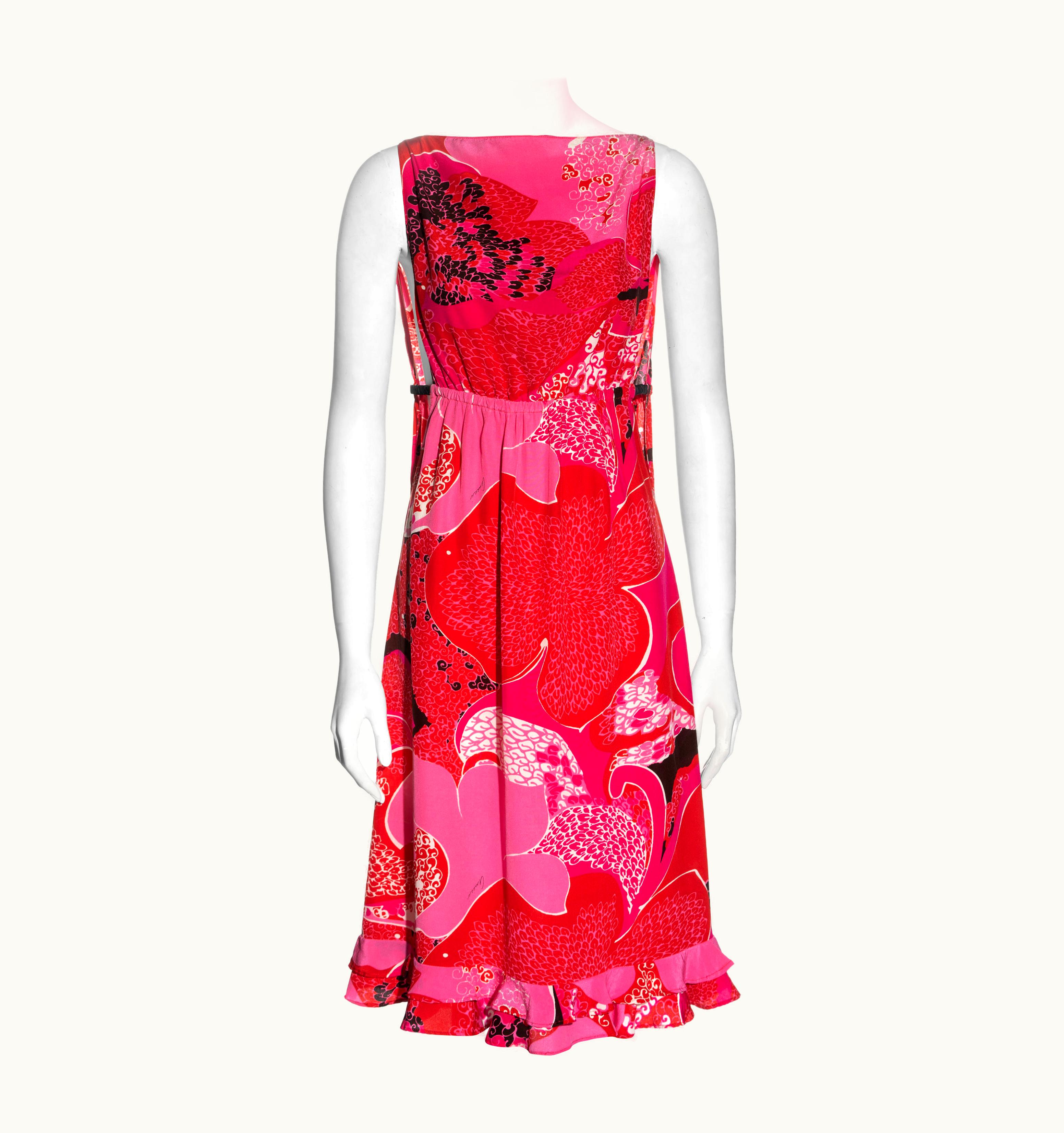 Gucci Gucci By Tom Ford Pink Floral Silk Shift Dress With Leather Bands, S/S 1999