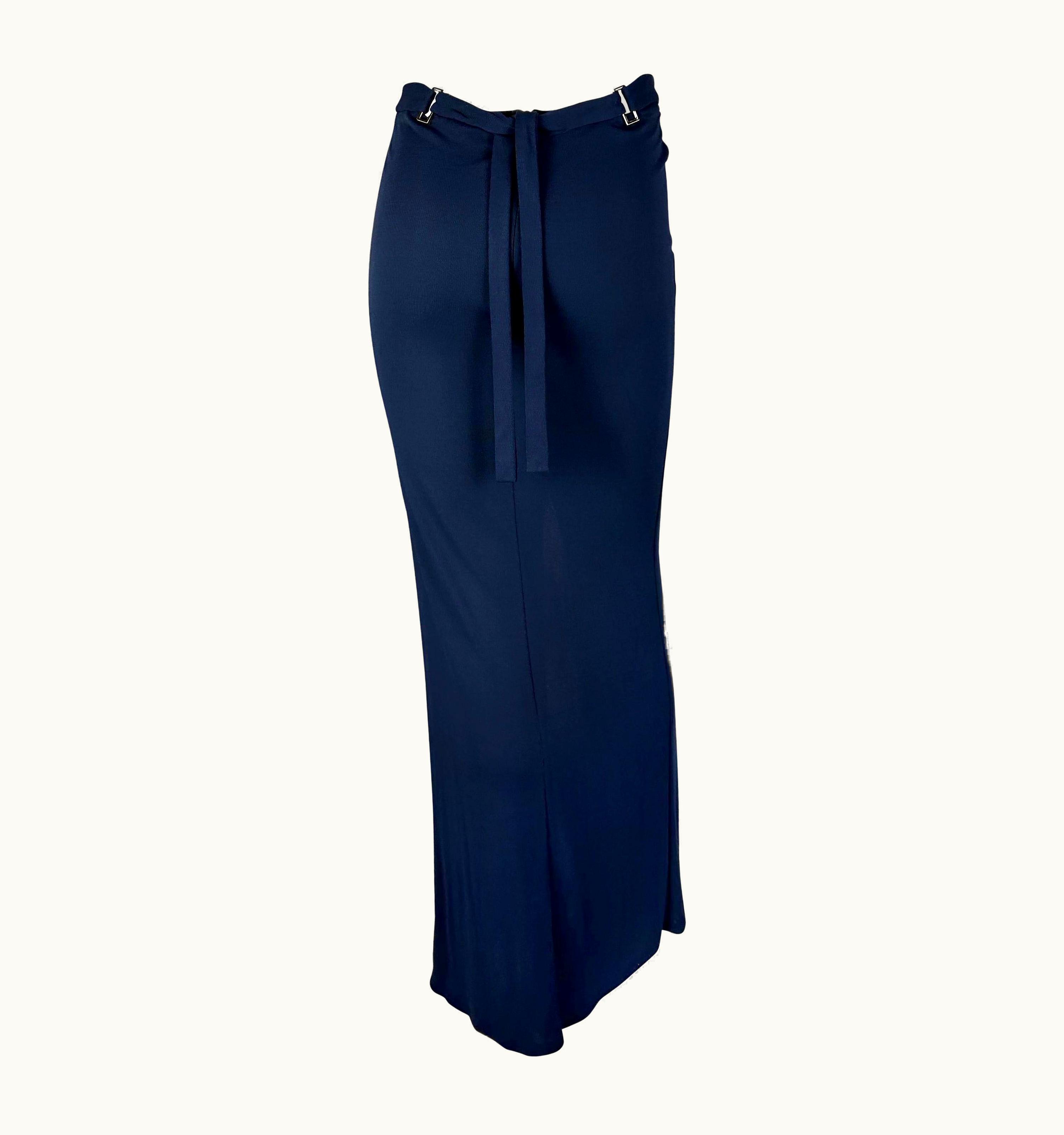 Gucci S/S 1997 Gucci By Tom Ford Navy Maxi Slit Buckle Tie Skirt Sample