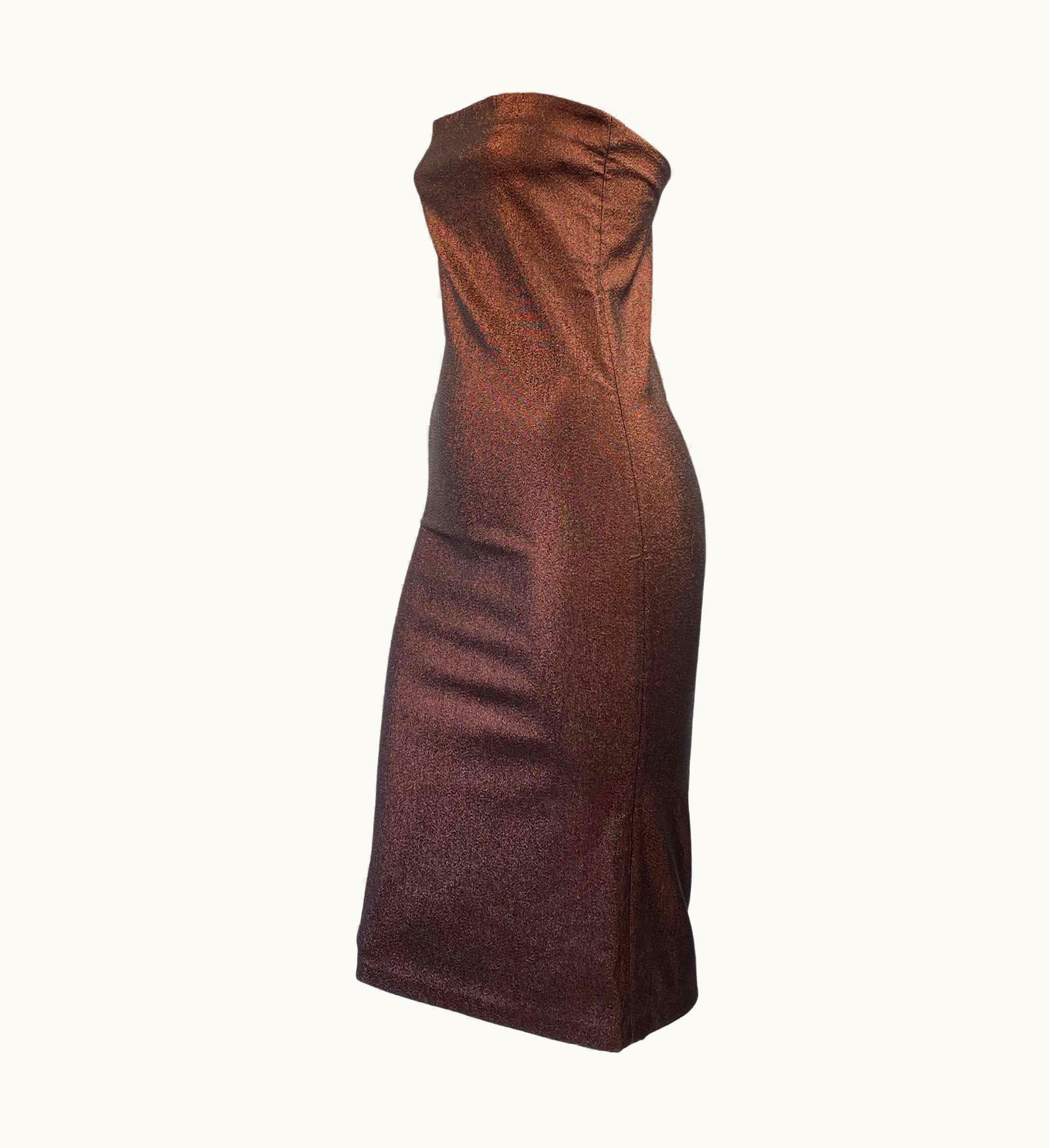 Gucci S/S 1997 Gucci By Tom Ford Brown Lurex Metallic Stretch Strapless Tube Dress