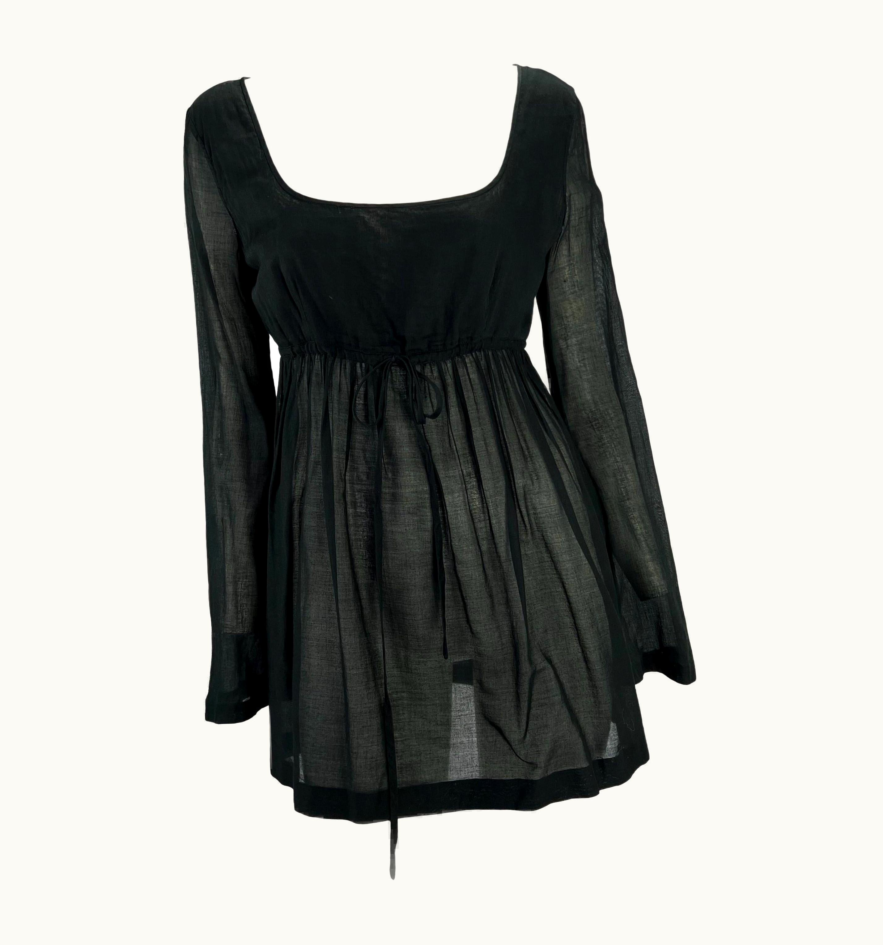 Gucci S/S 1996 Gucci By Tom Ford Black Sheer Cotton Flared Babydoll Mini Dress