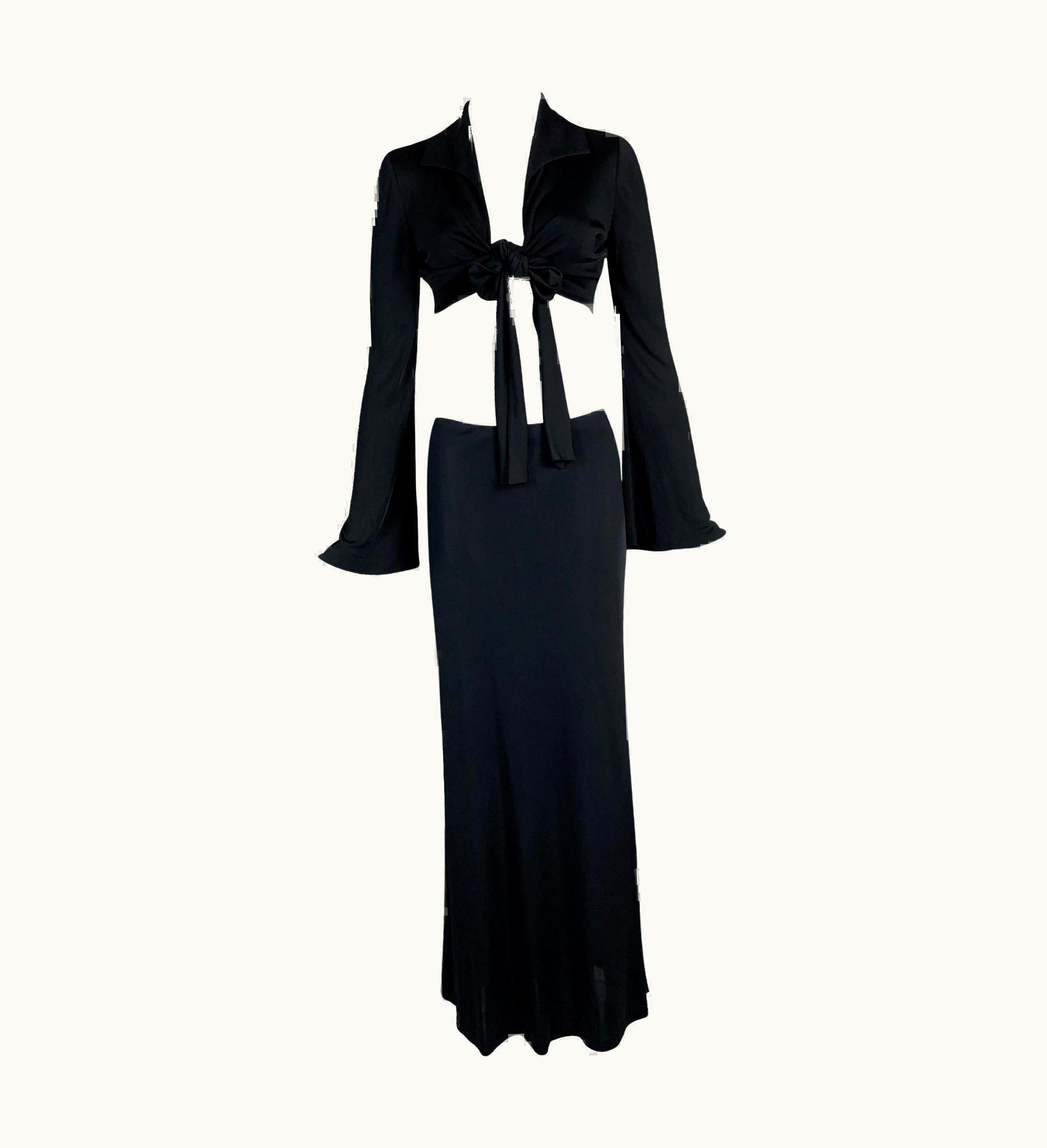 Gucci S/S 1996 Gucci Tom Ford Runway Black Wrap Crop Top & Long Skirt Set UZ0573591