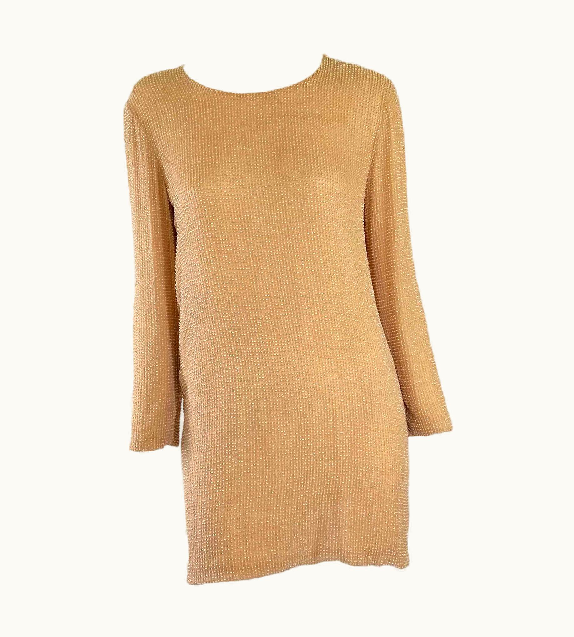 Gucci AW 1997 Gucci By Tom Ford Runway Beaded Beige Silk Museum Documented Dress