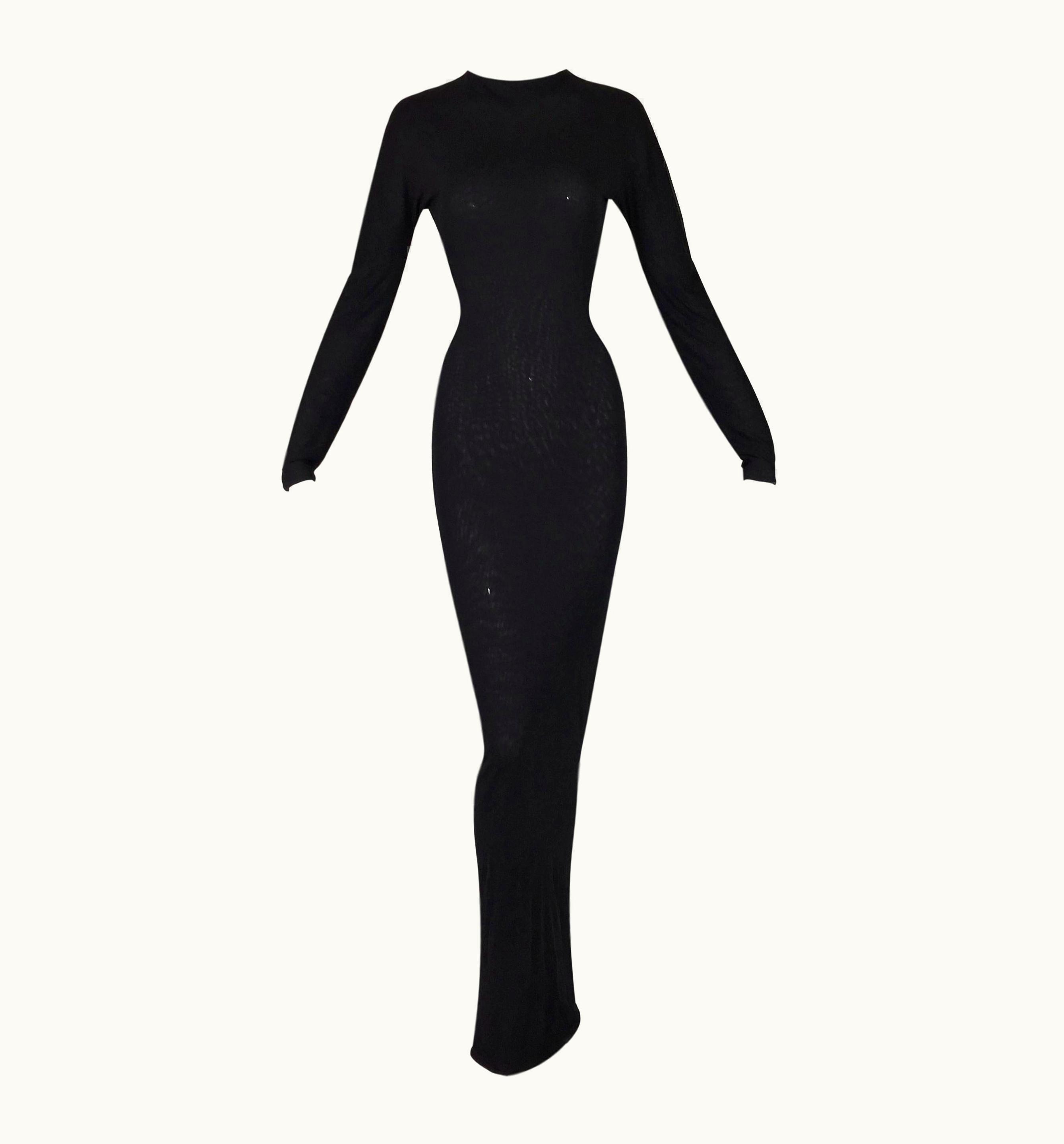 Gucci S/S 1998 Gucci Tom Ford Runway Semi-Sheer Black Bodystocking S/S Gown Dress