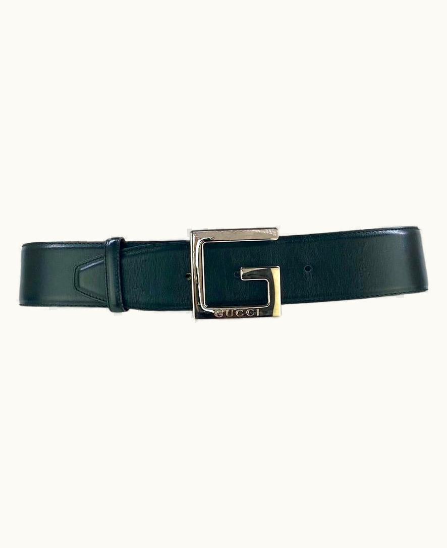Gucci AW 1995 Gucci By Tom Ford Oversized G Logo Buckle Dark Green Leather Belt