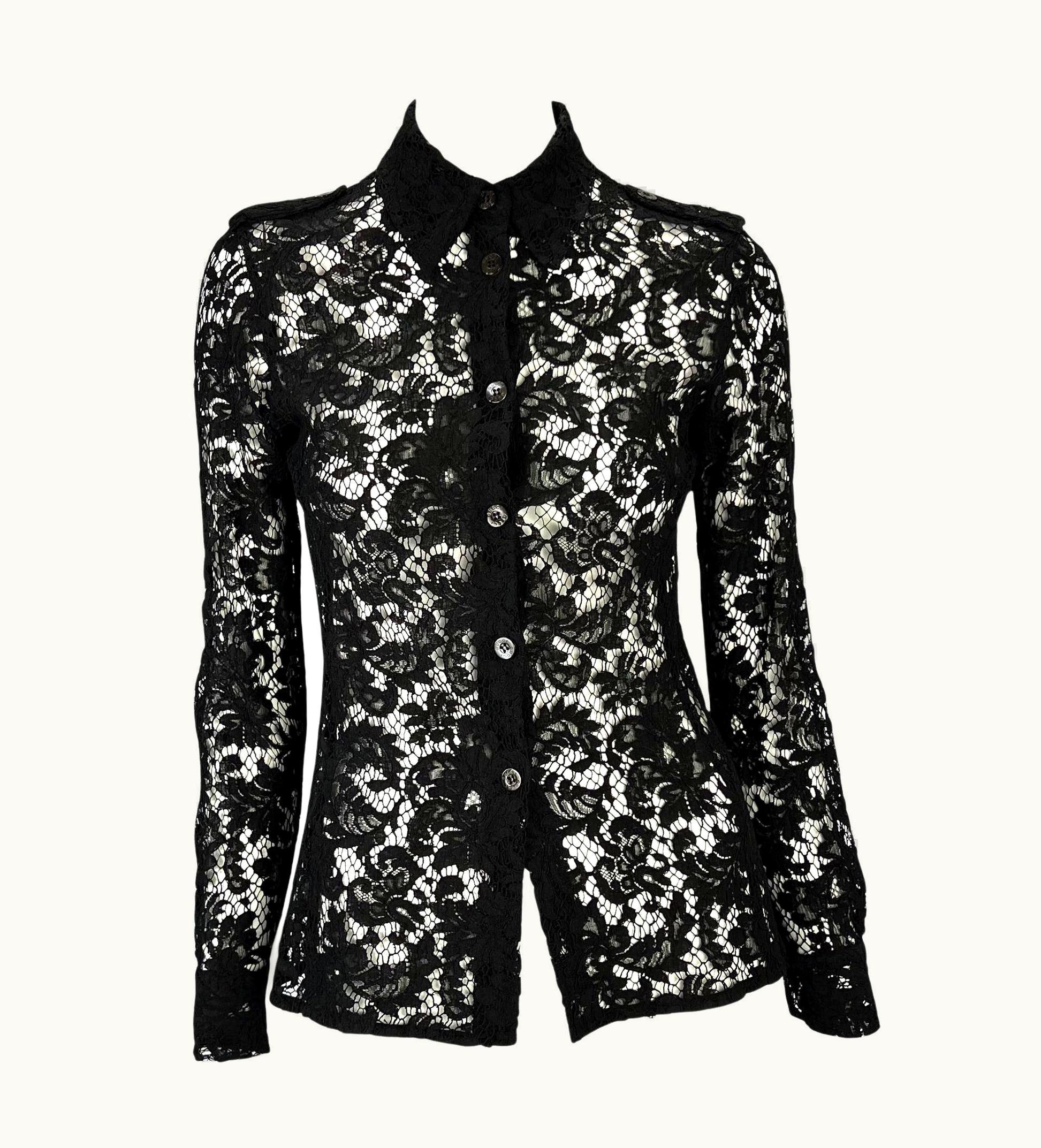 Gucci S/S 1996 Gucci By Tom Ford Runway Sheer Black Lace Button Up Top
