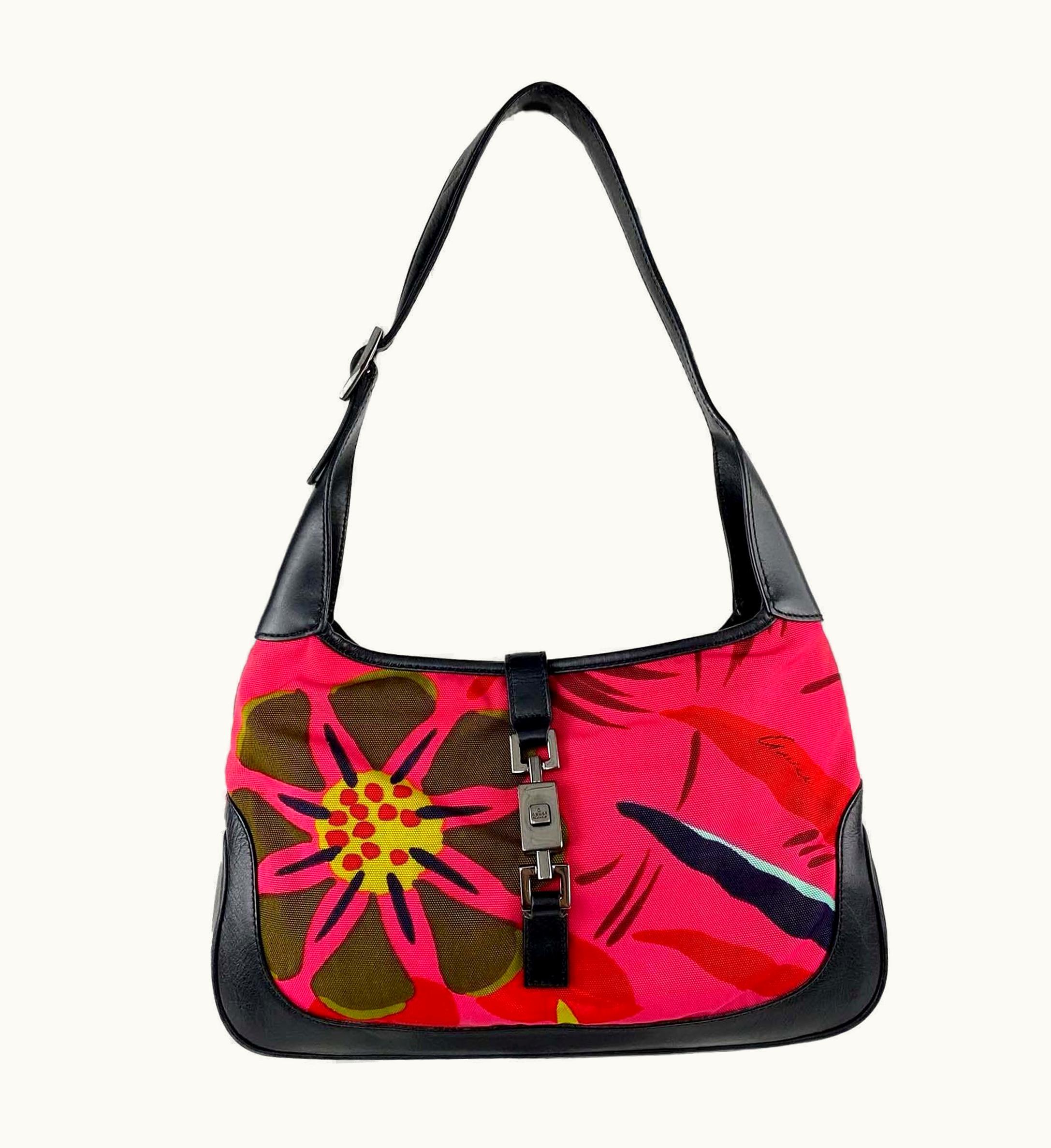 Gucci S/S 1999 Gucci By Tom Ford Flower Print Nylon Medium Jackie Bag Pink Flora