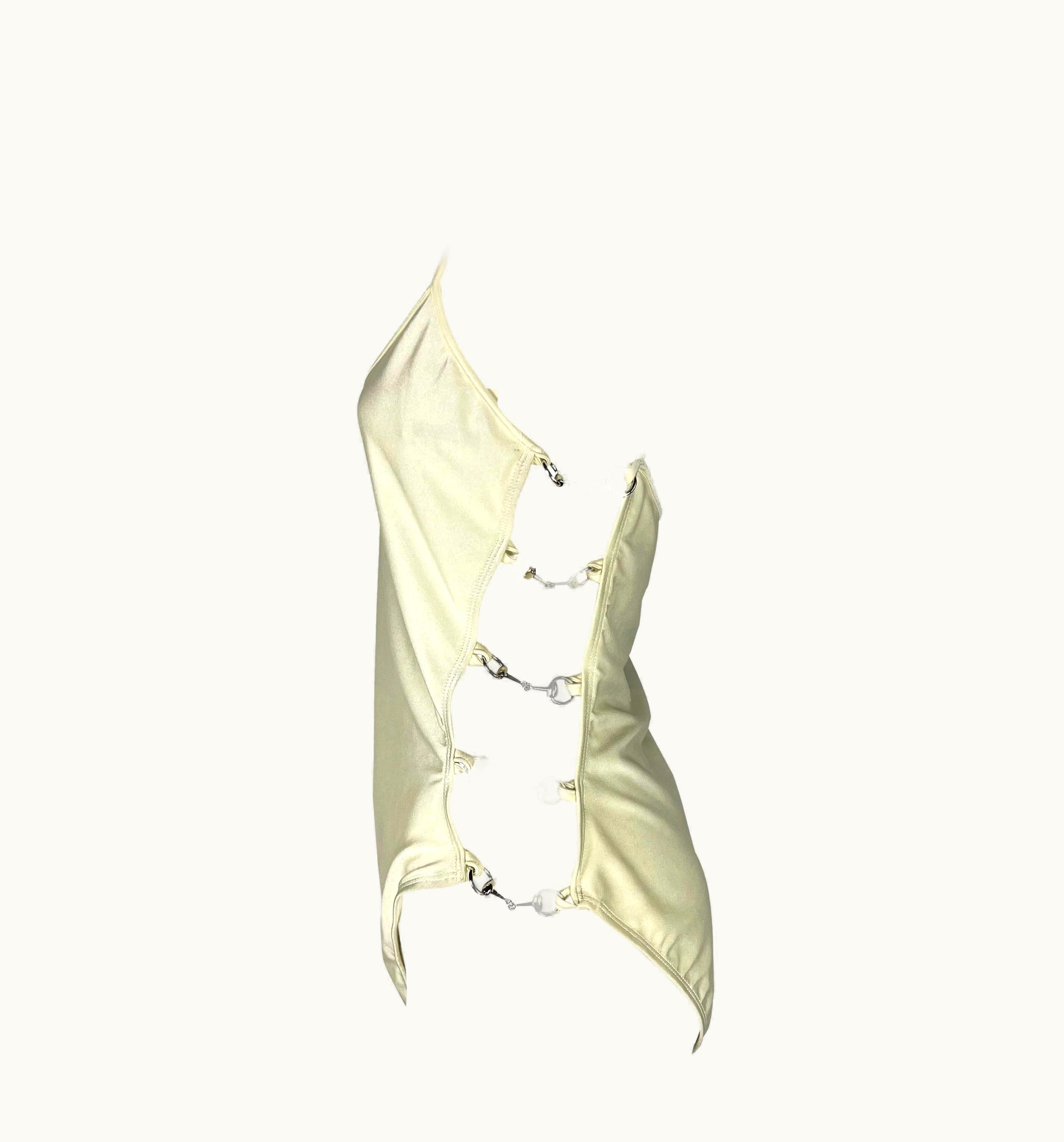 Gucci Nwt S/S 1995 Gucci By Tom Ford Horsebit Side Slit White One-Piece Swimsuit