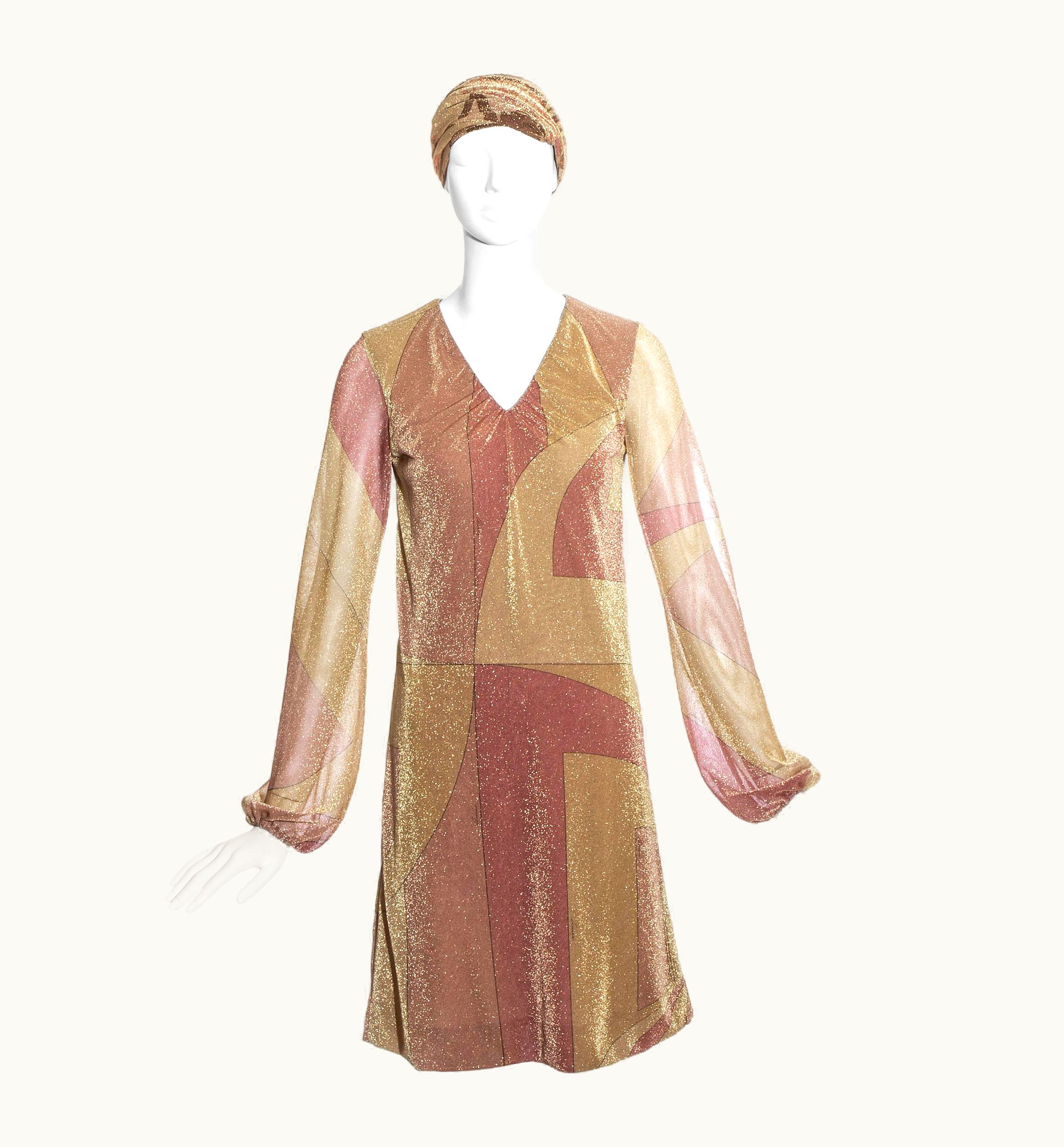 Gucci Gucci By Tom Ford Pink And Gold Printed Lurex Dress With Head Scarf, AW 2000