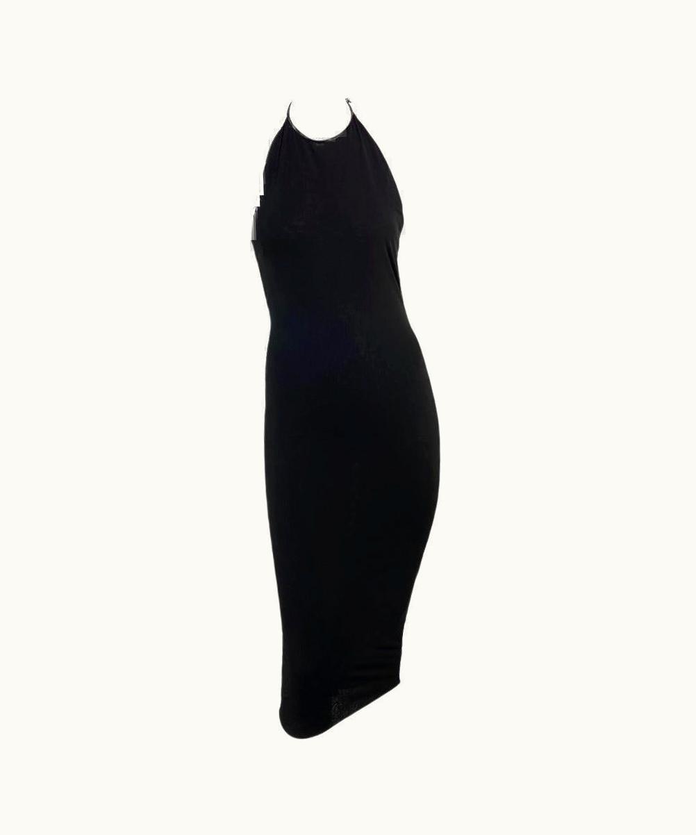 Gucci S/S 1998 Gucci By Tom Ford G Buckle Runway Halter Neck Black Stretch Dress