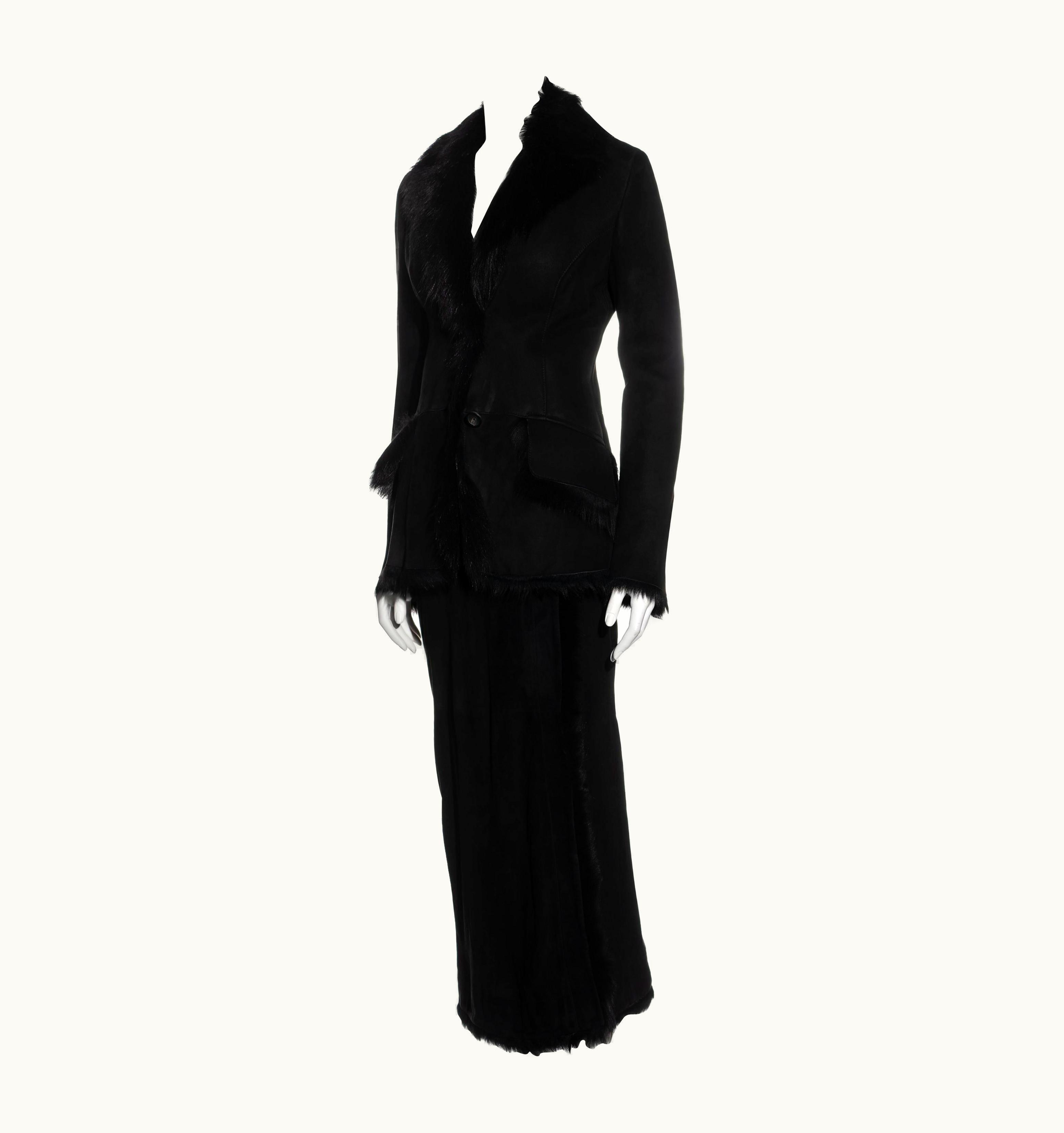 Gucci Gucci By Tom Ford Black Suede And Fur Jacket And Maxi Skirt Set, AW 1996