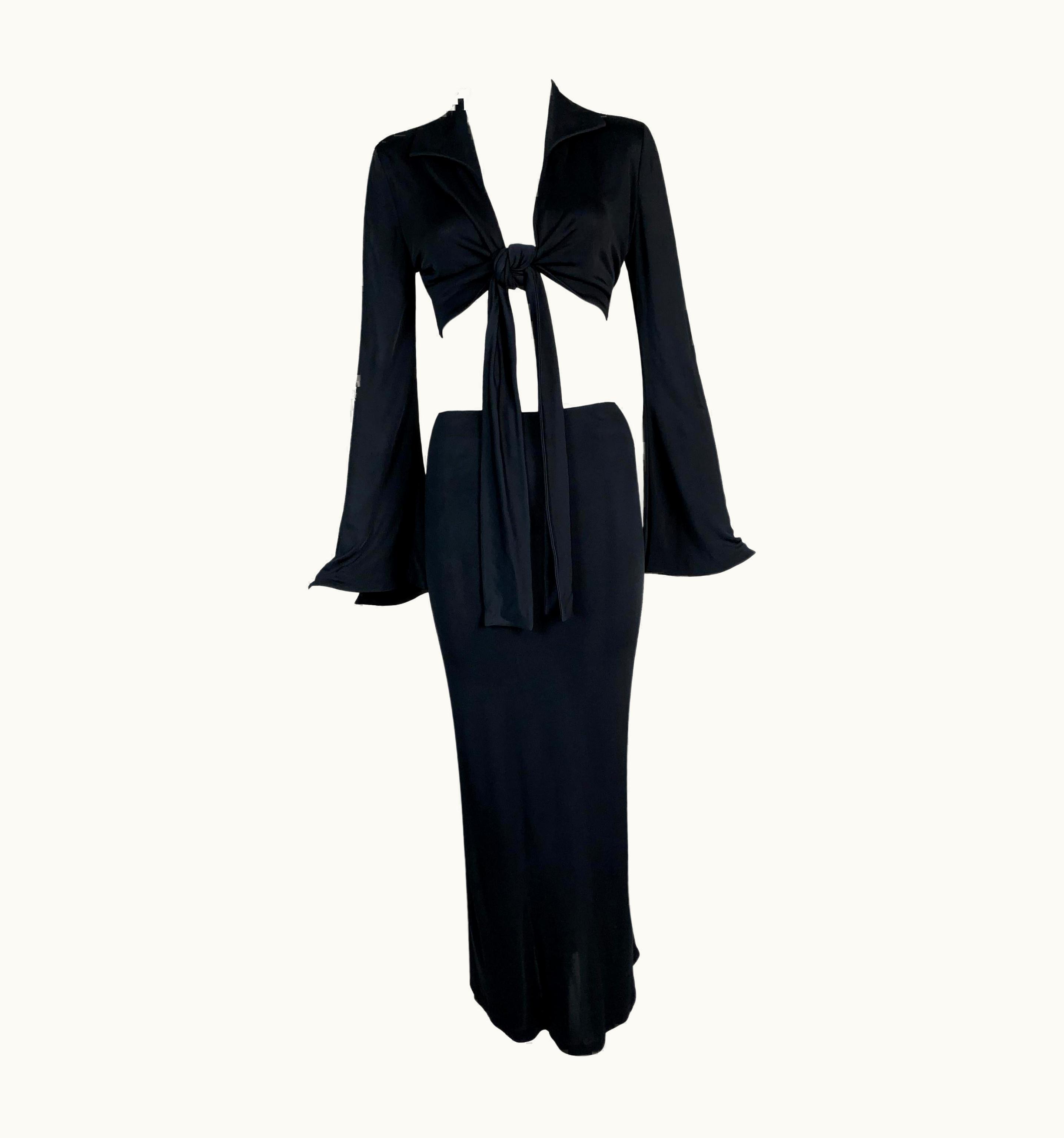 Gucci S/S 1996 Gucci Tom Ford Runway Black Wrap Crop Top & Long Skirt Set UZ0573639