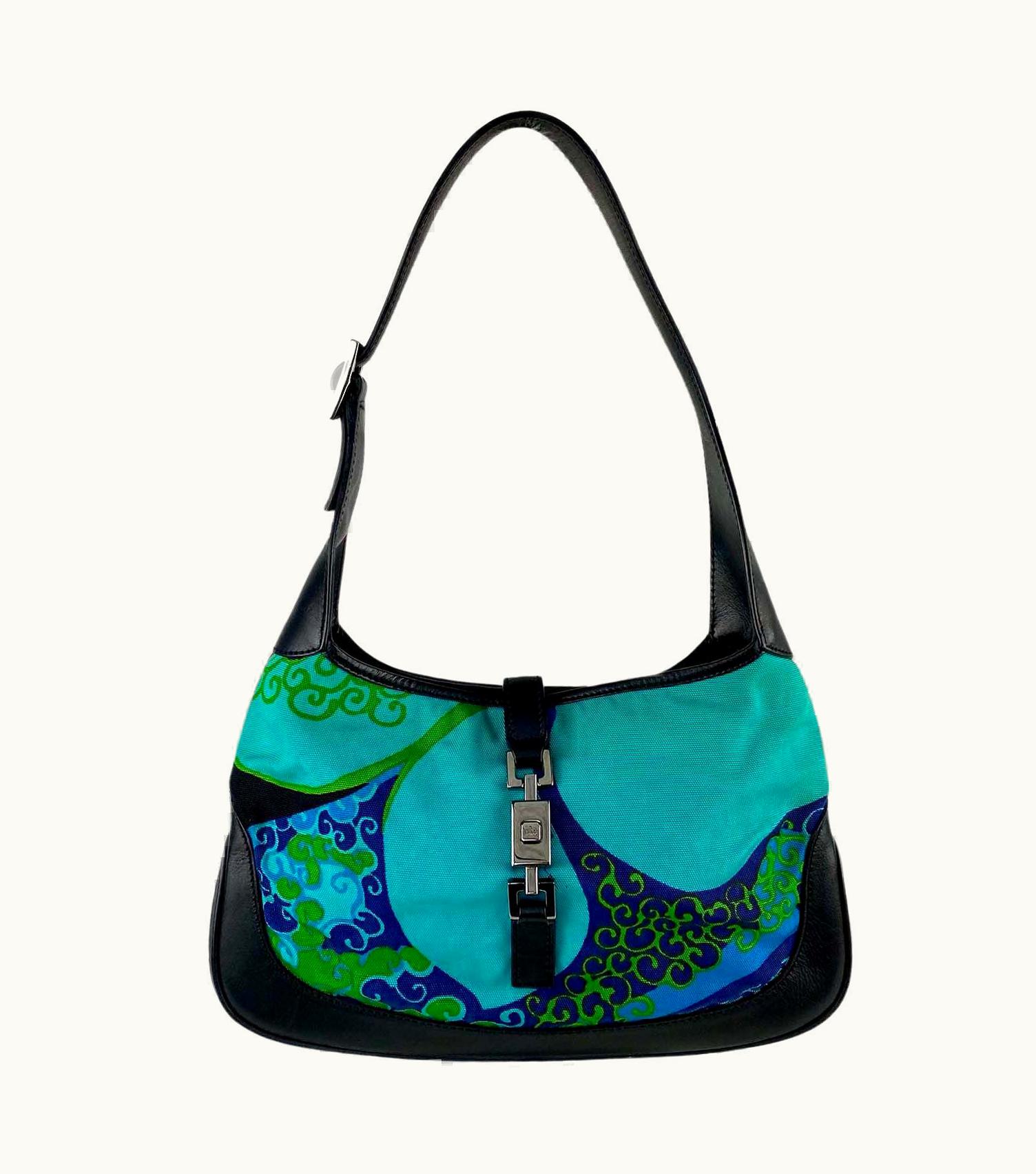 Gucci S/S 1999 Gucci By Tom Ford Acid Flower Print Nylon Medium Jackie Bag Blue Flora