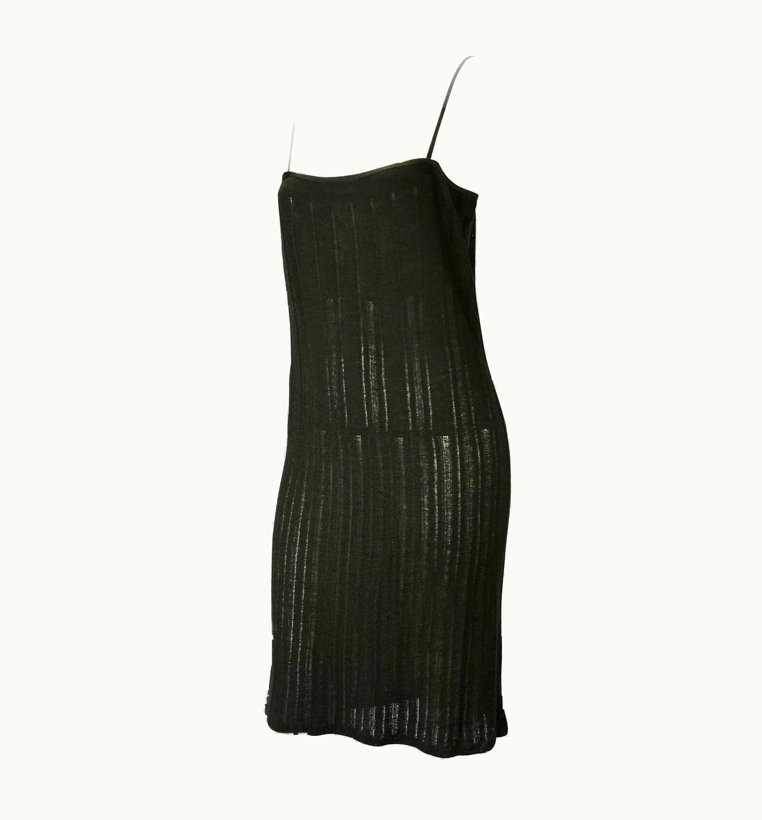 Gucci S/S 1997 Gucci By Tom Ford Runway Olive Green Sheer Knit Stretch Tube Dress