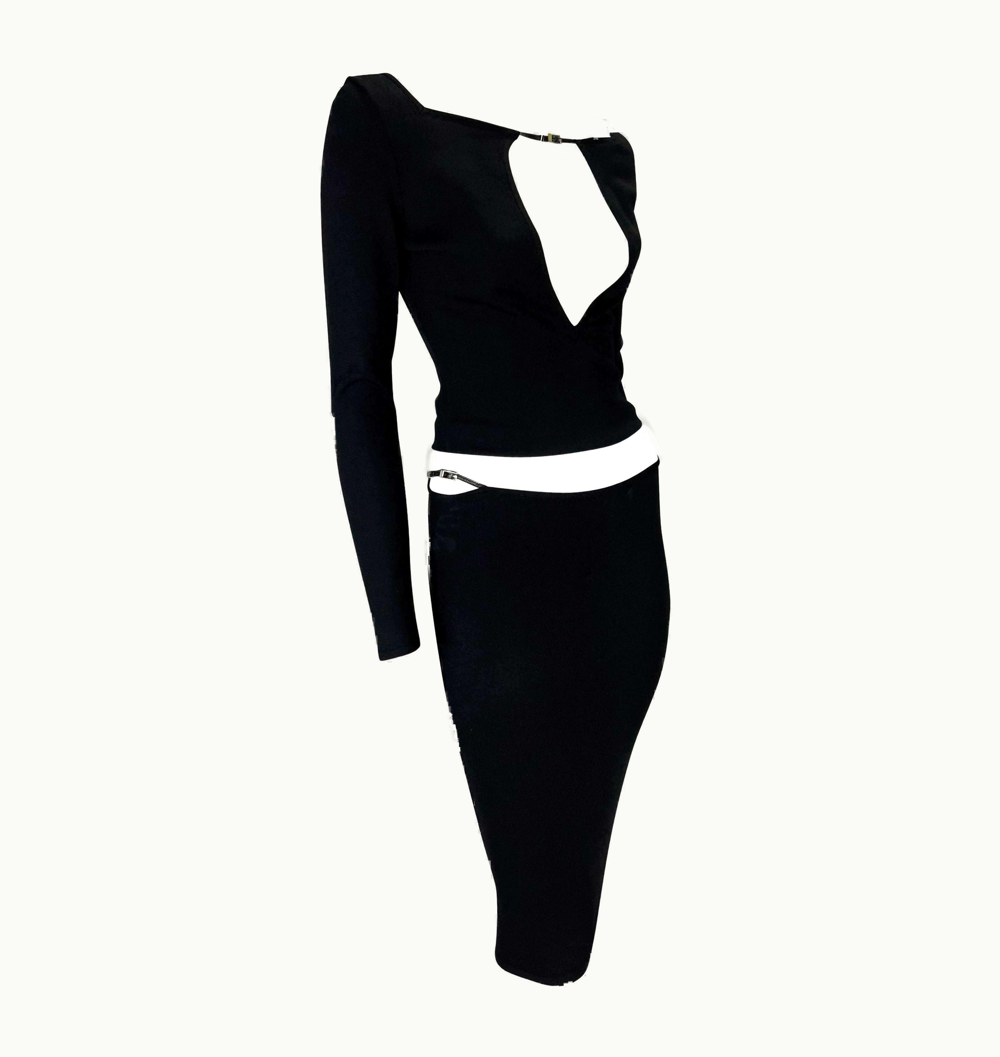 Gucci S/S 1998 Gucci By Tom Ford Runway G Logo Buckle Stretch Knit Top Skirt Set