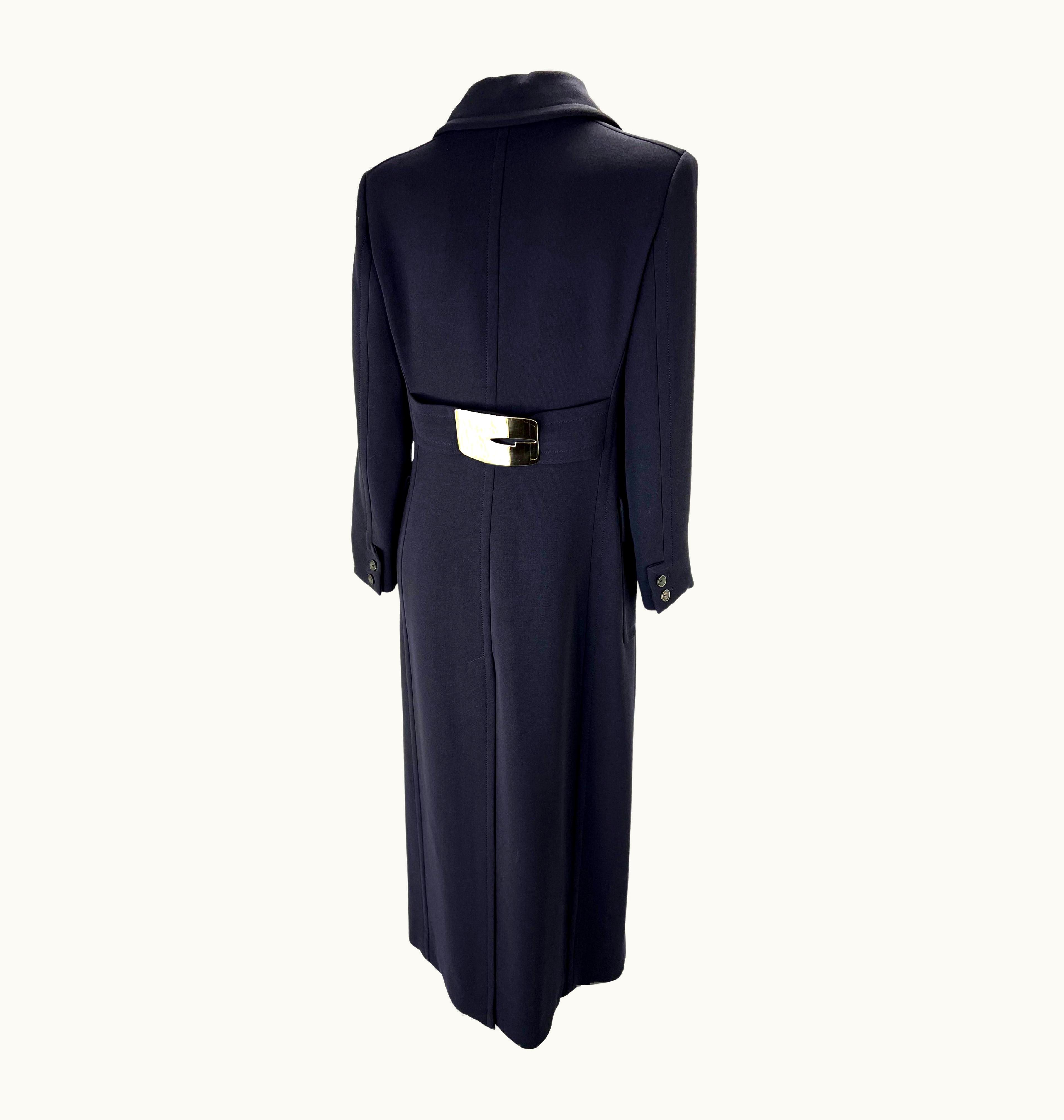 Gucci AW 1996 Gucci By Tom Ford Navy Runway G Oversized Buckle Wool Trench Overcoat