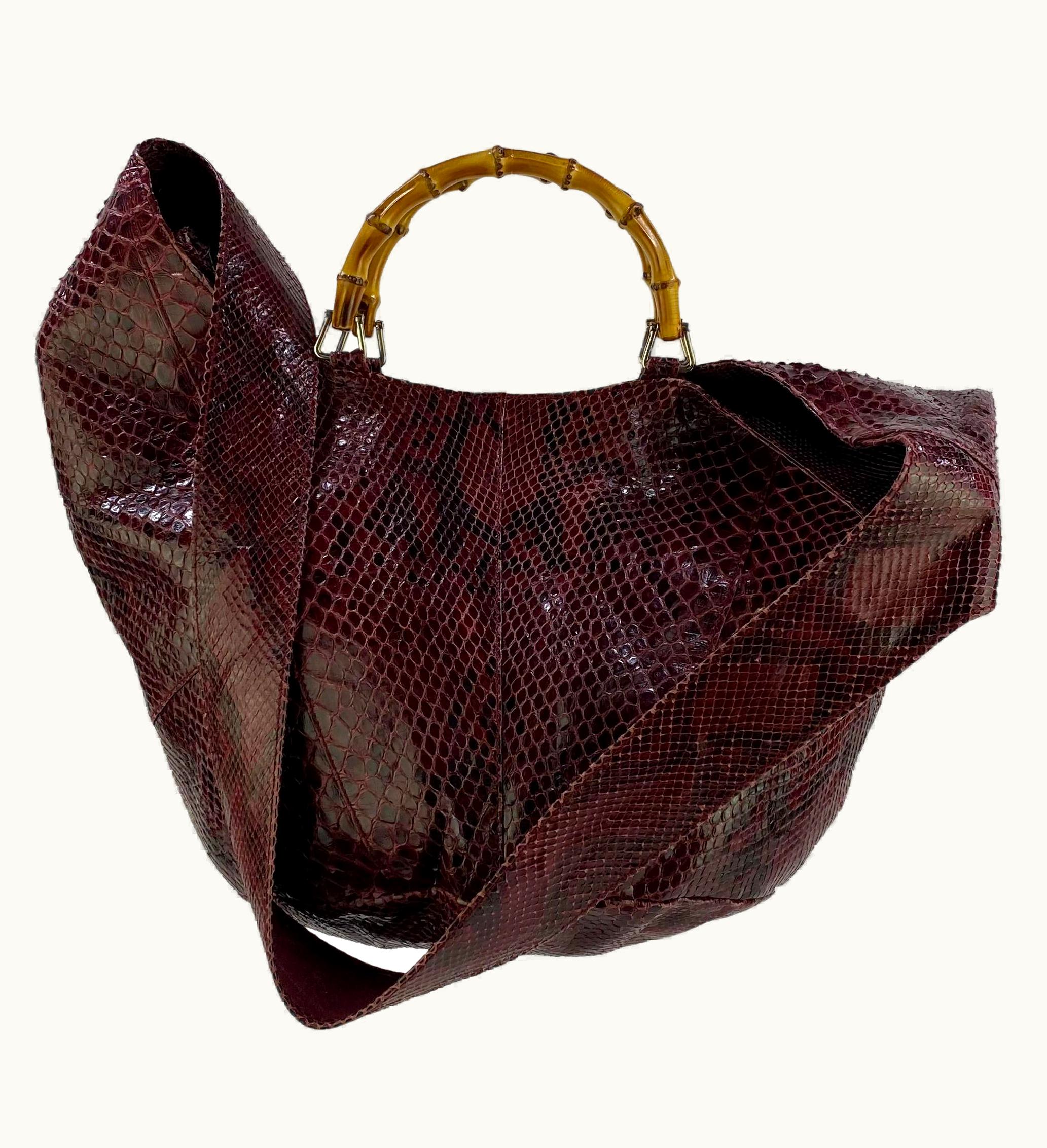 Gucci S/S 1996 Gucci By Tom Ford Kate Moss Burgundy Python Bamboo Crossbody Bag Runway