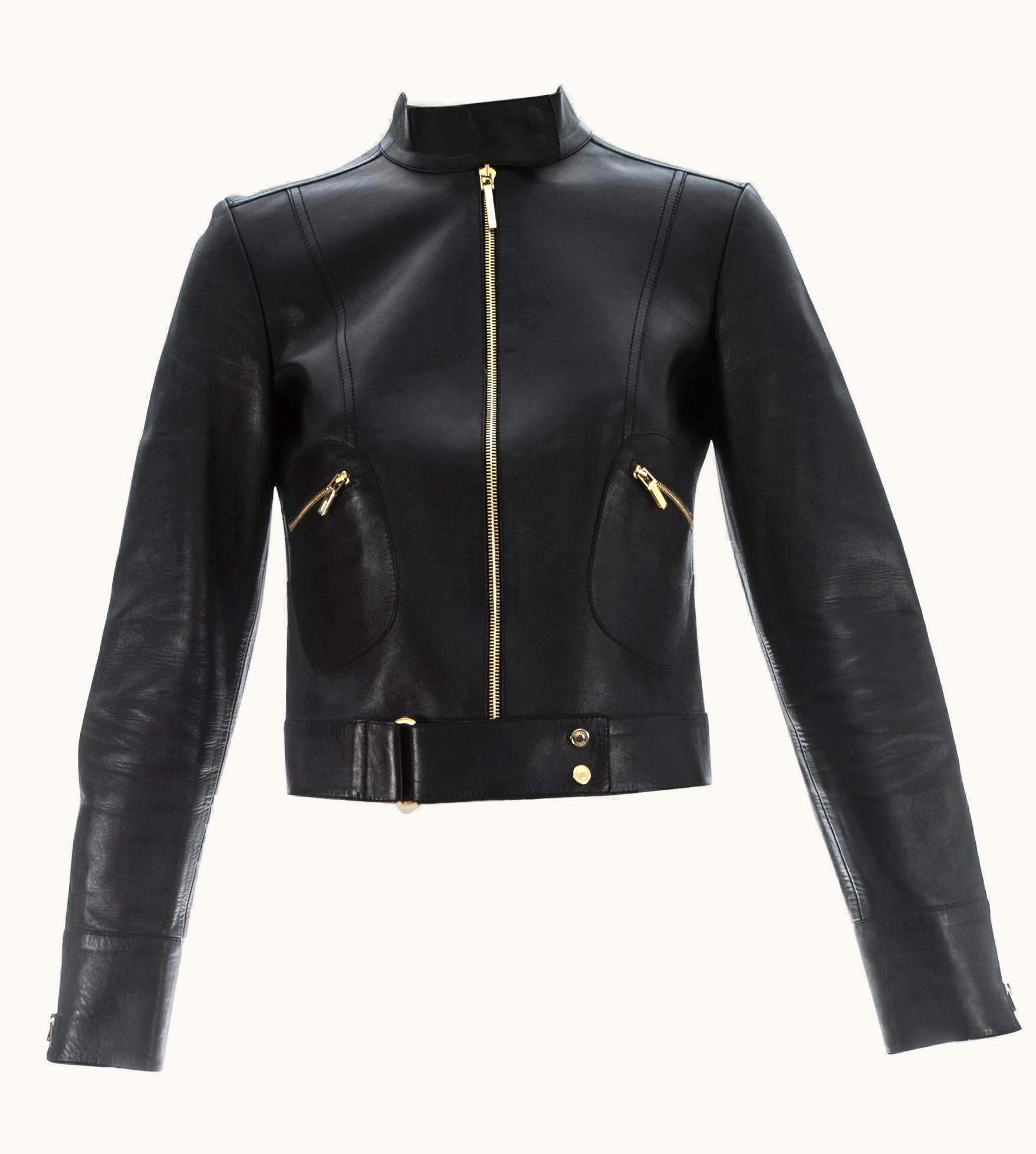 Gucci Tom Ford For Gucci Black Leather Fitted Jacket With Gold Hardware, S/S 1999