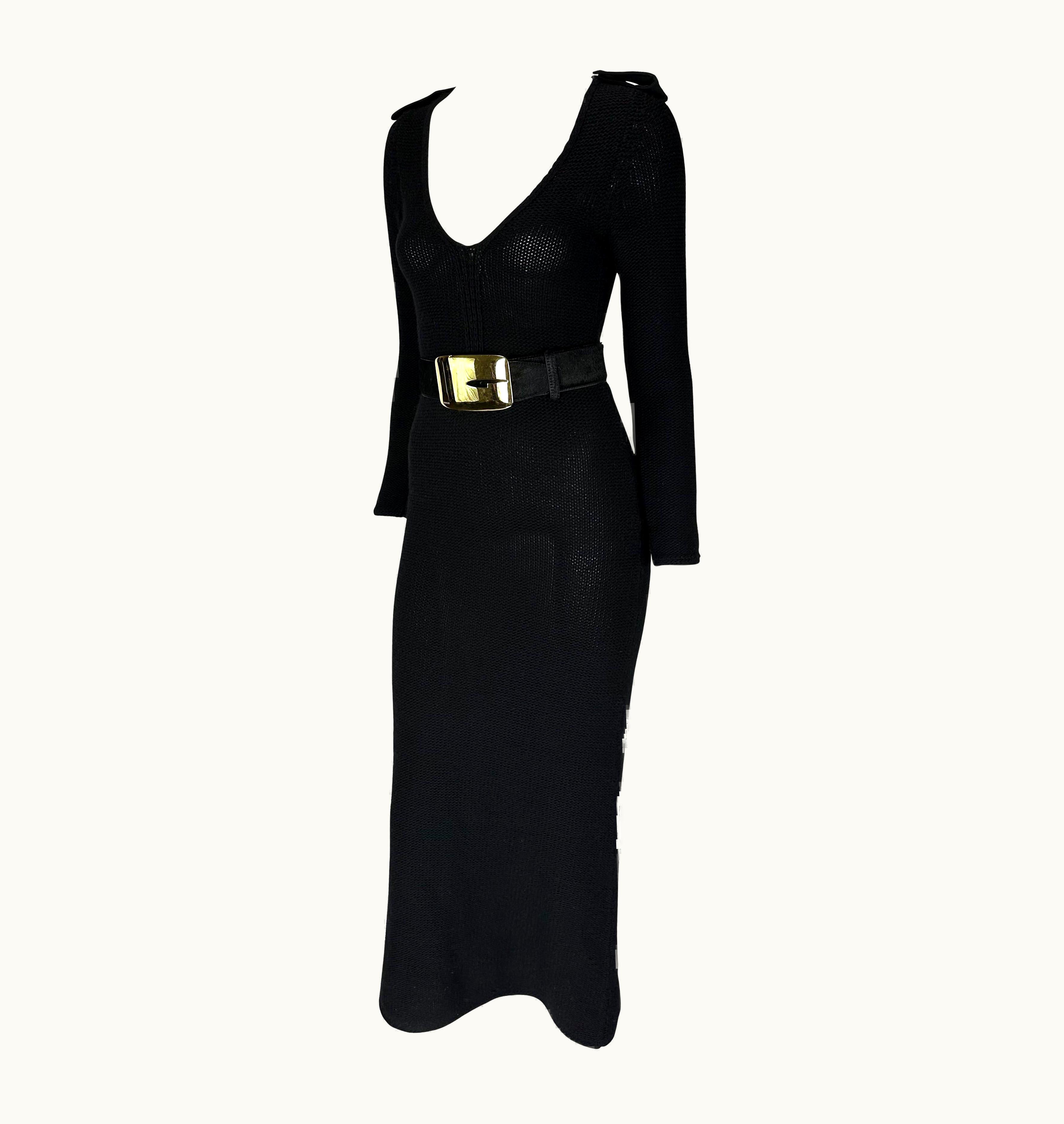 Gucci AW 1996 Gucci By Tom Ford Runway Ad Cashmere Plunging G Buckle Epaulet Dress