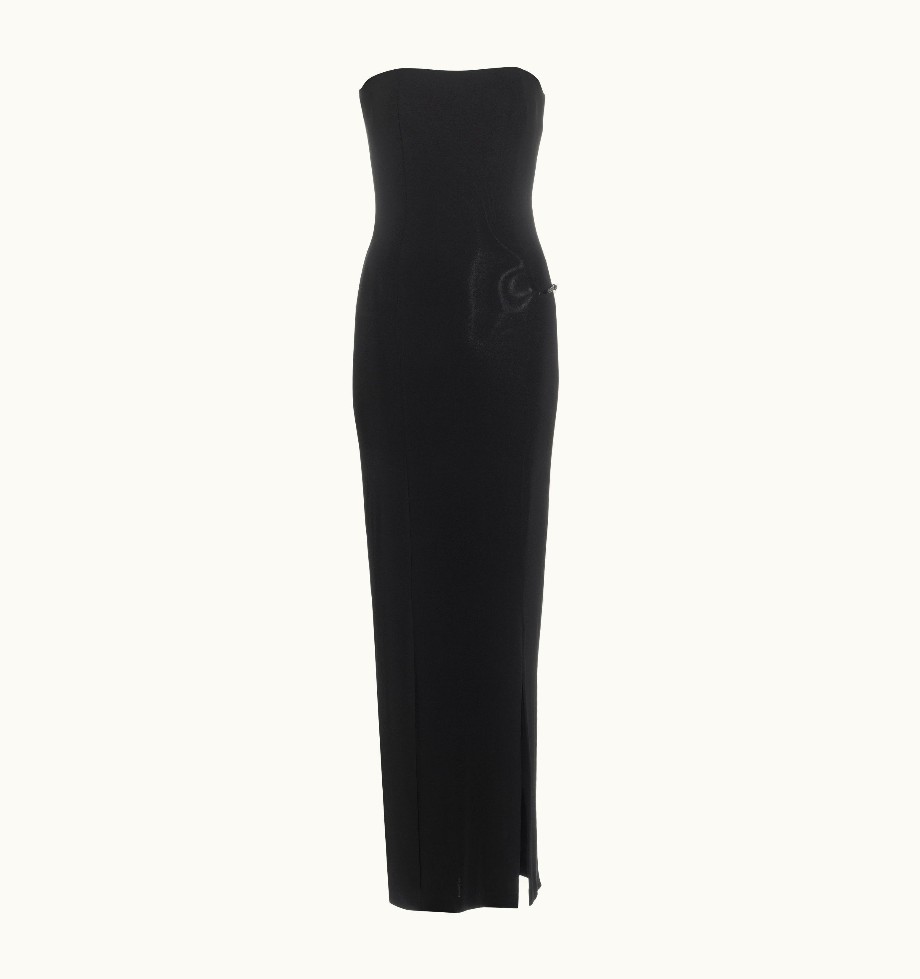 Gucci Gucci By Tom Ford Black Rayon And Leather Strapless Evening Dress, S/S 1998
