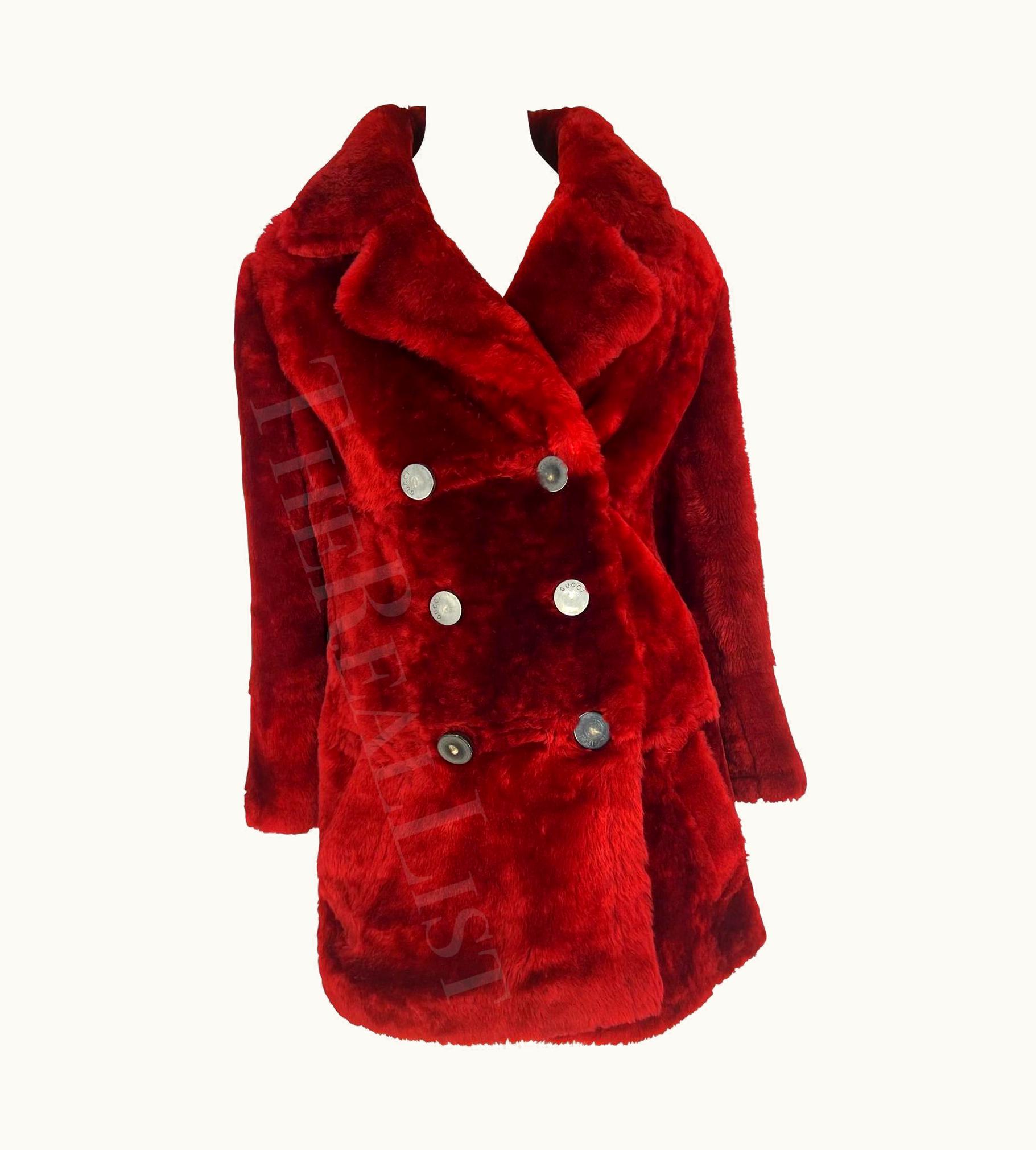 Gucci AW 1996 Gucci By Tom Ford Deep Red Double Breasted Shearling Coat