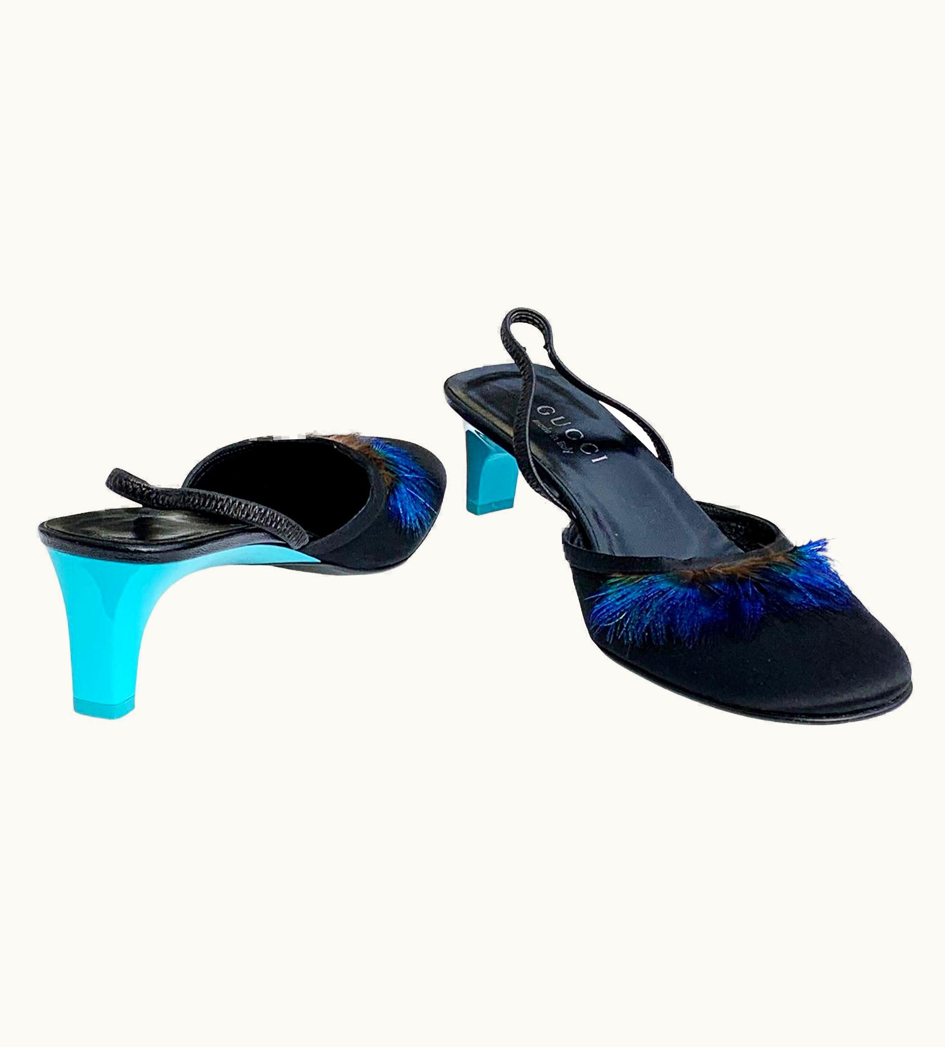 Gucci Tom Ford For Gucci S/S 1999 Tropical Feather Embellished Shoes Sandals Us