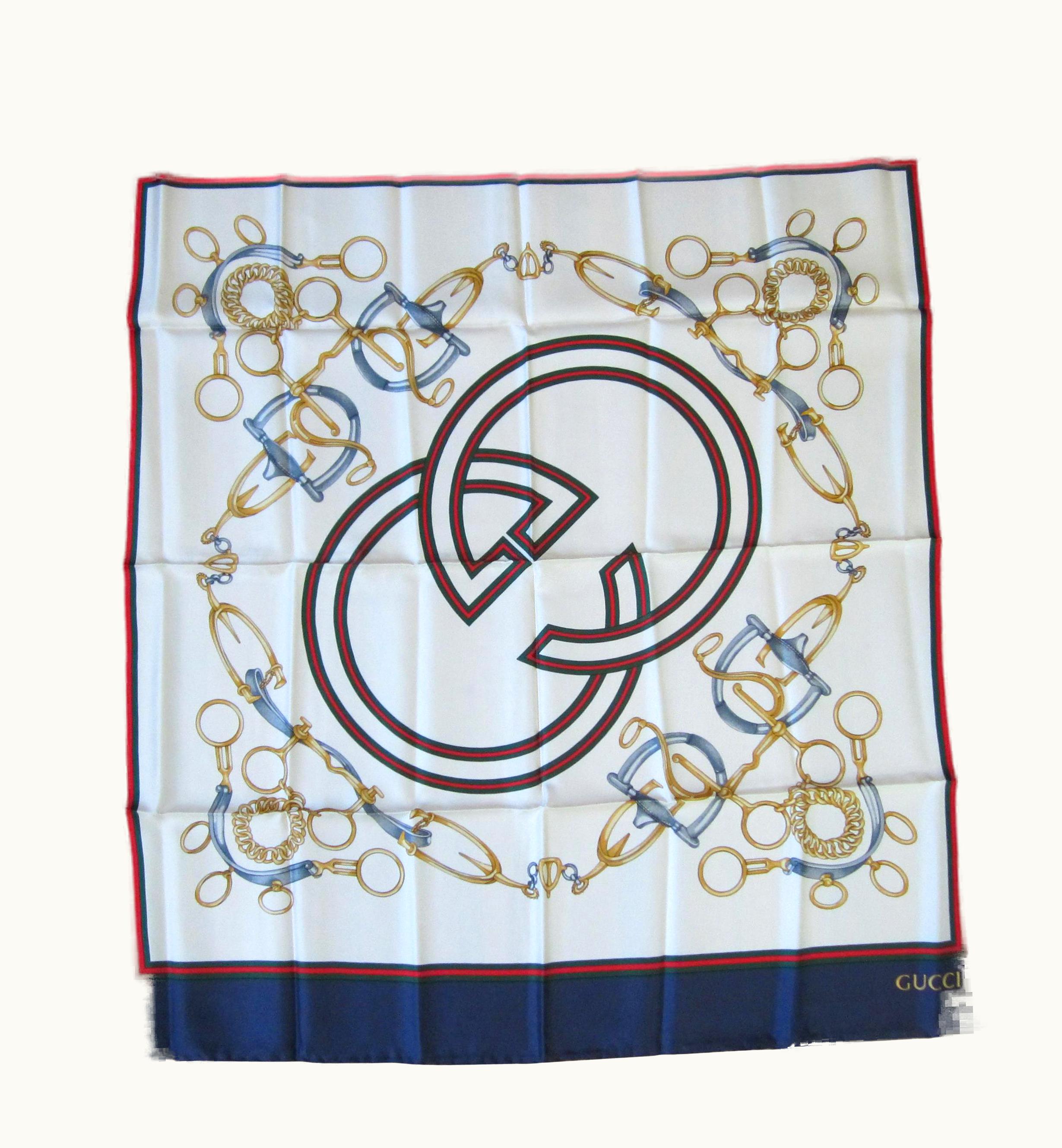 Gucci Gucci Silk Scarf Double Gg Iconic Equestrain Horsebit New, Never Worn