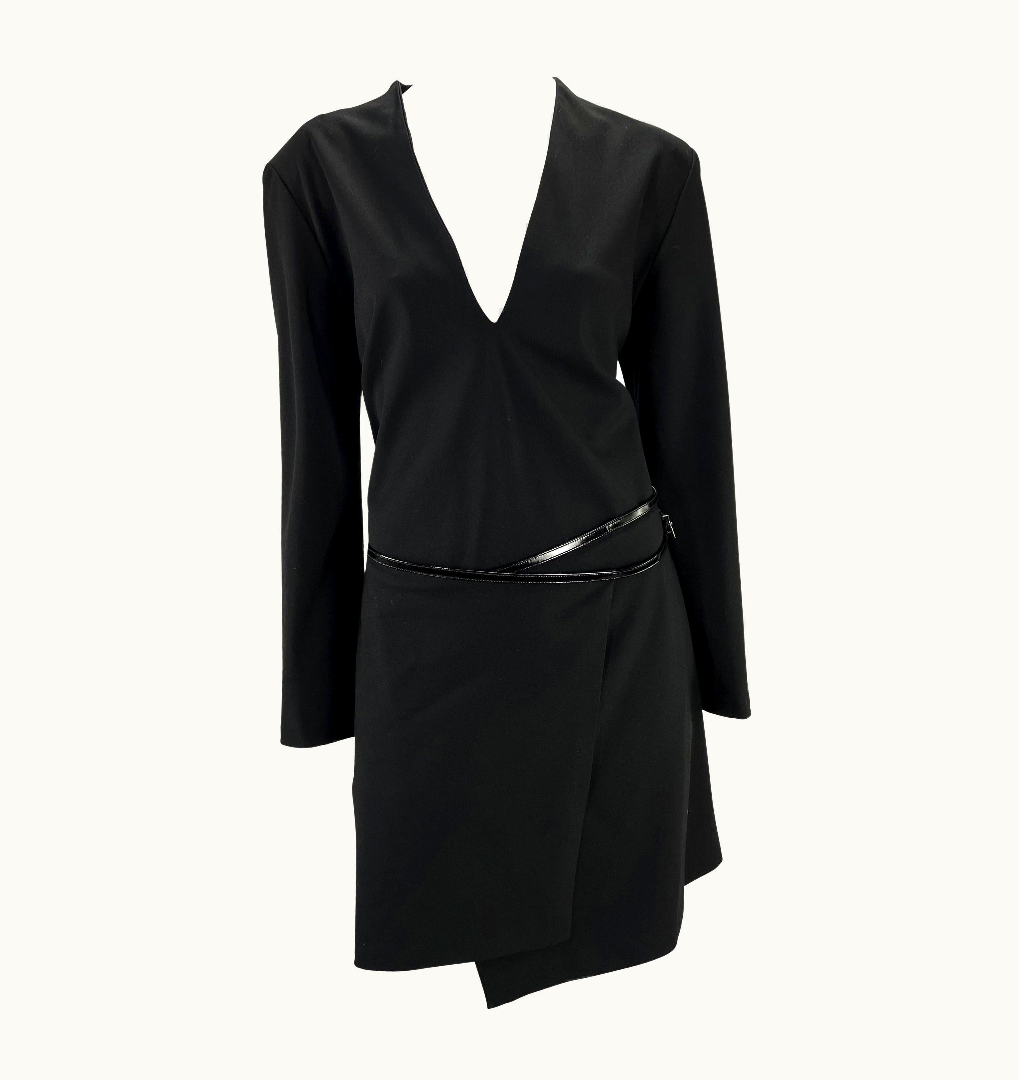 Gucci AW 1997 Gucci By Tom Ford Runway G Buckle V-Neck Wrap Leather Belt Dress