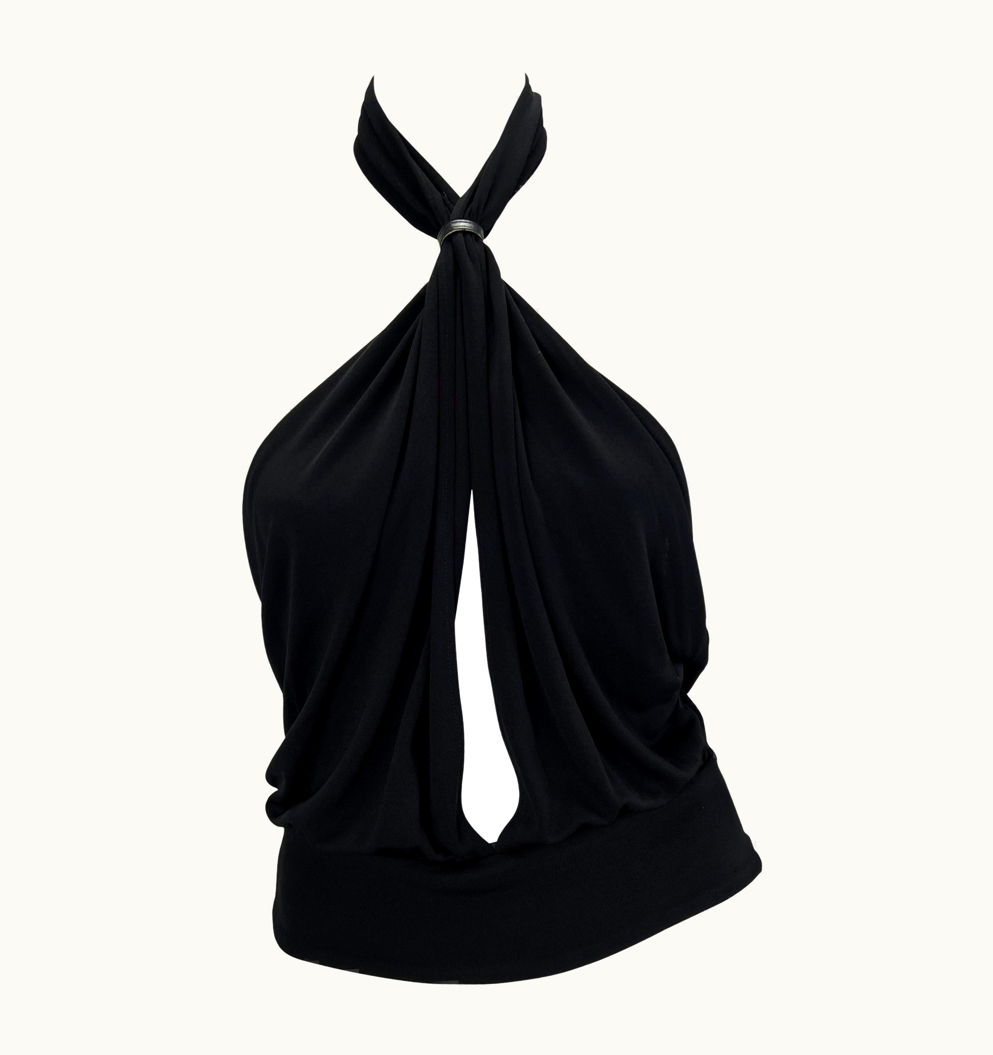 Gucci 1999 Gucci By Tom Ford Black Leather Viscose Halter Crop Top
