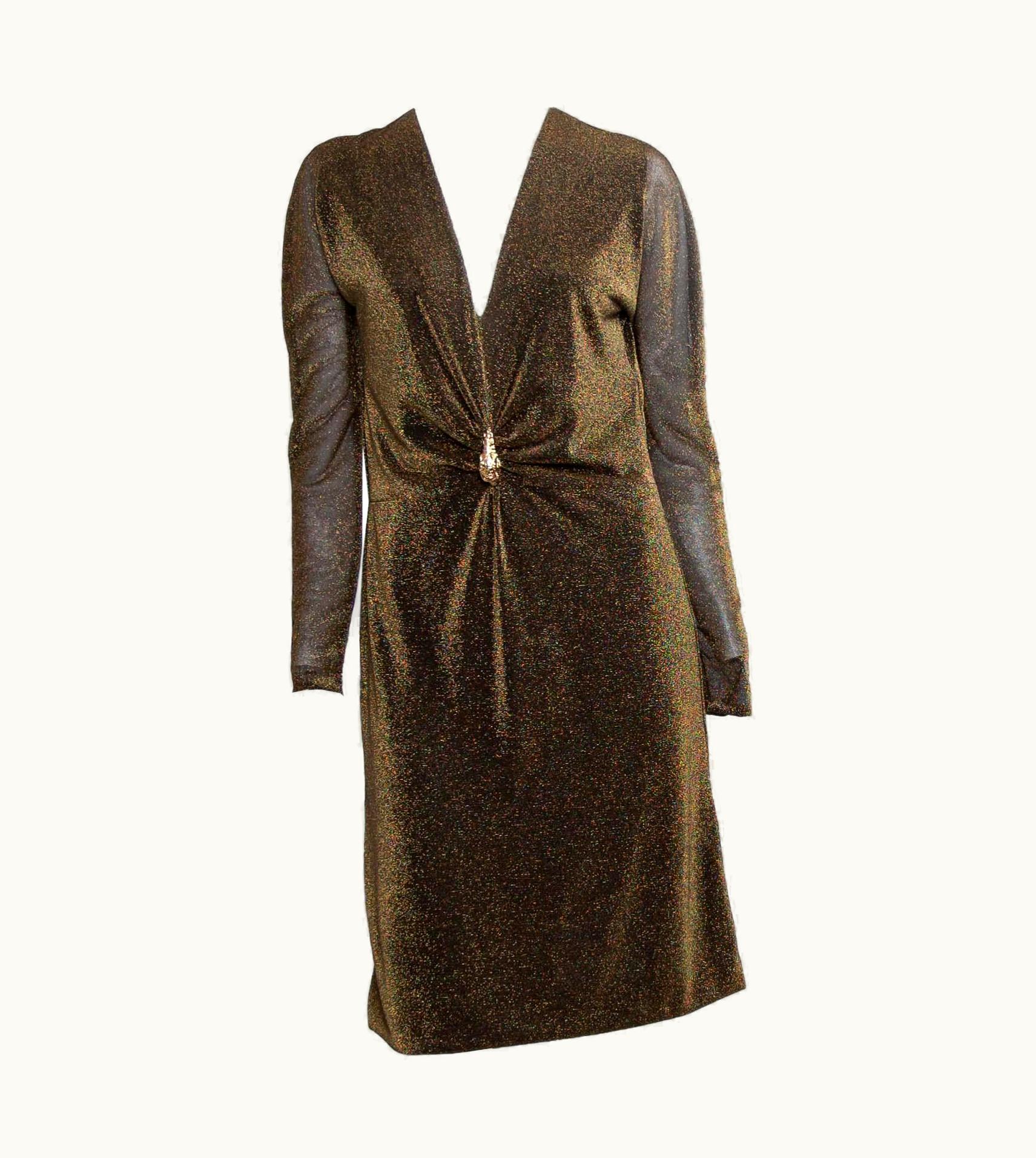 Gucci AW 2000 Gucci By Tom Ford Metallic Lurex Sheer Dress Tiger Accent