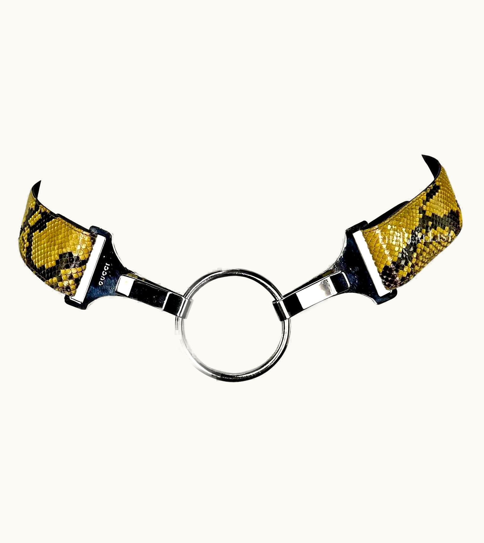 Gucci S/S 1996 Gucci By Tom Ford Runway Yellow Python Silver Ring Logo Hip Belt