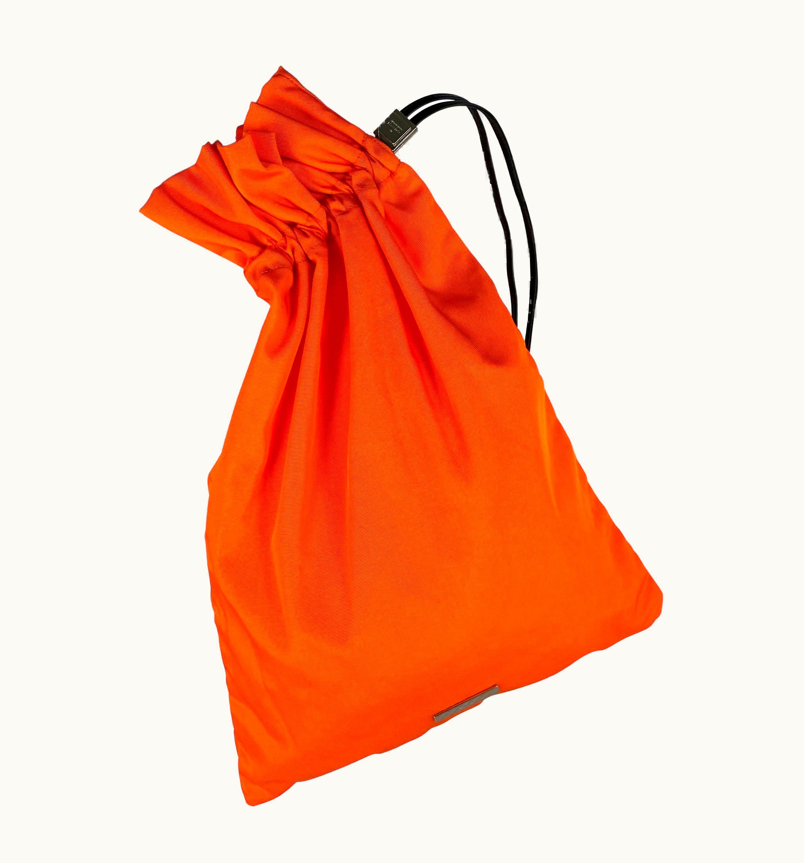 Gucci S/S 1999 Gucci By Tom Ford Large Neon Orange Nylon Drawstring Travel Bag