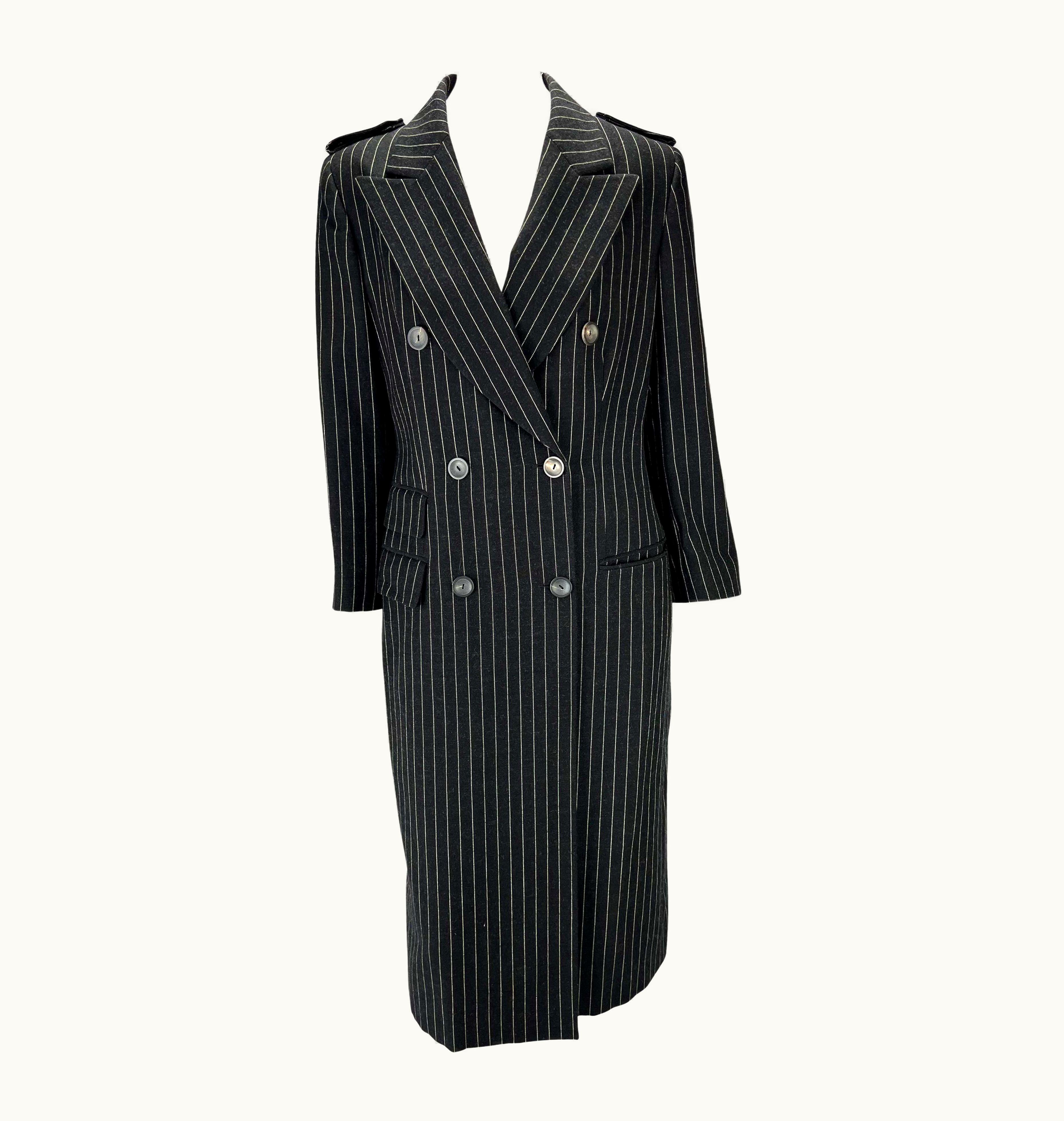 Gucci AW 1996 Gucci By Tom Ford Runway Black Pinstripe Wool Trench Overcoat