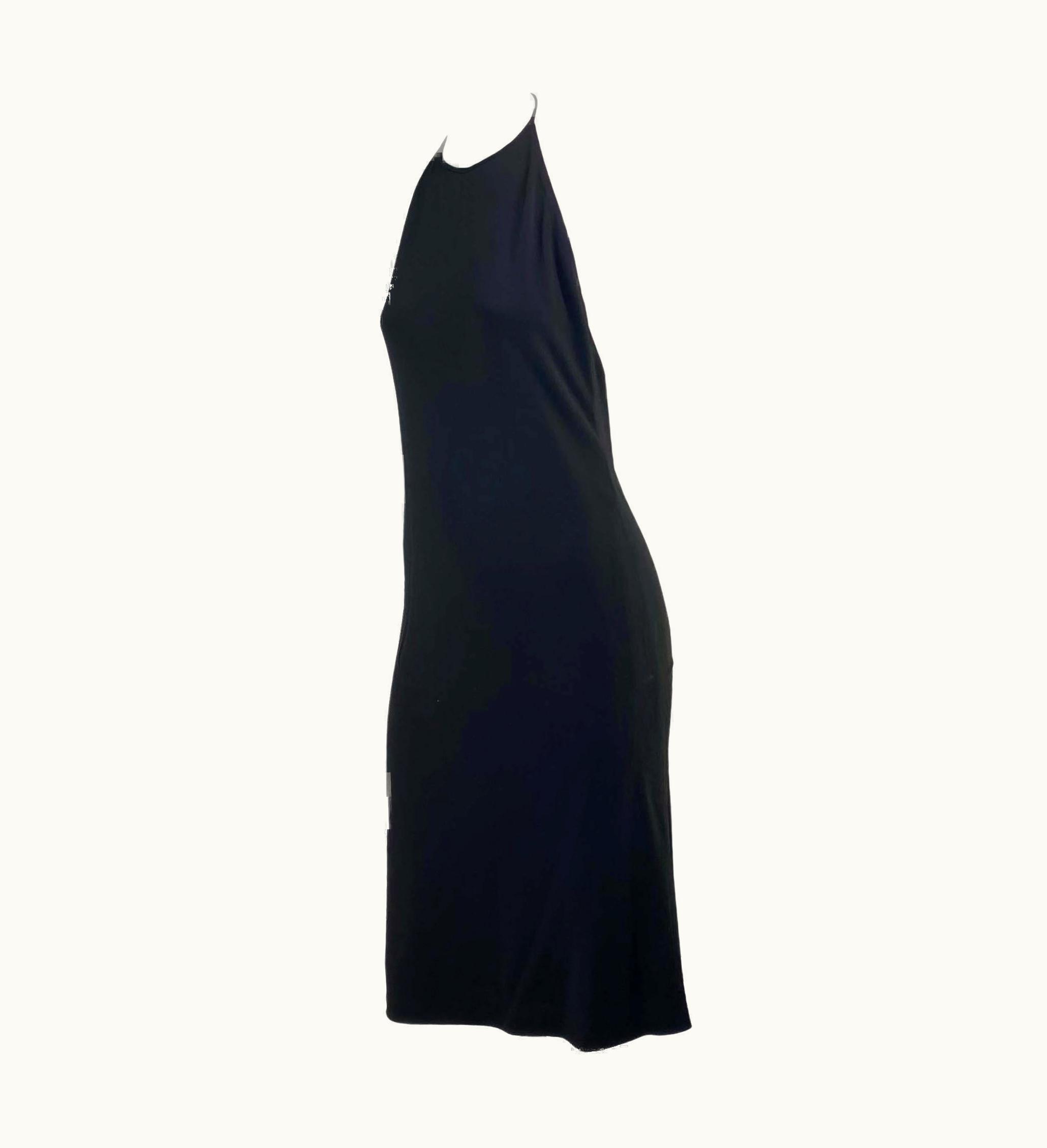 Gucci S/S 1997 Gucci By Tom Ford Gg Buckle Black Stretch Backless Halter Top Dress