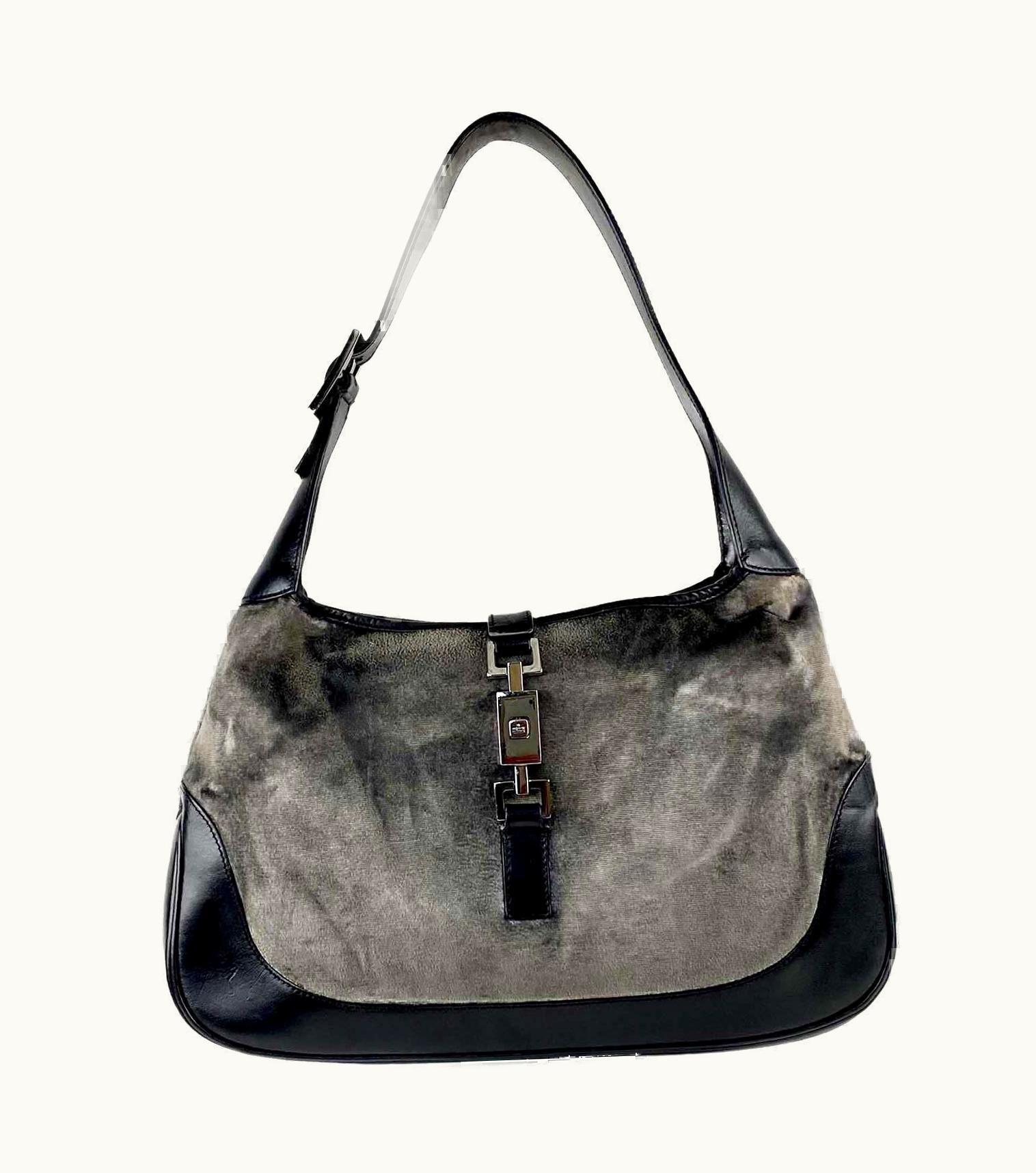 Gucci AW 1999 Gucci By Tom Ford Grey Velvet Jackie Bag