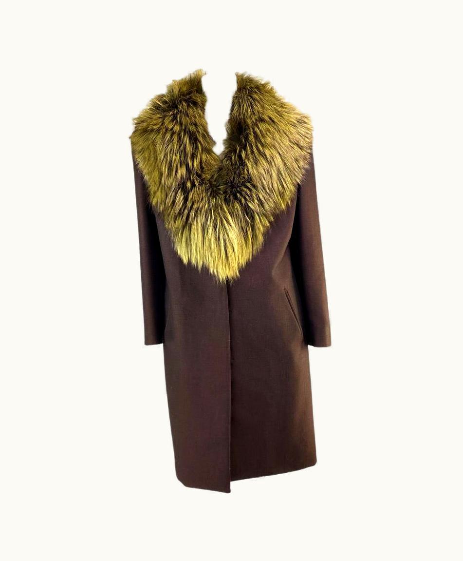 Gucci AW 1997 Gucci By Tom Ford Wool Mohair Coat With Green Fur Trim Runway