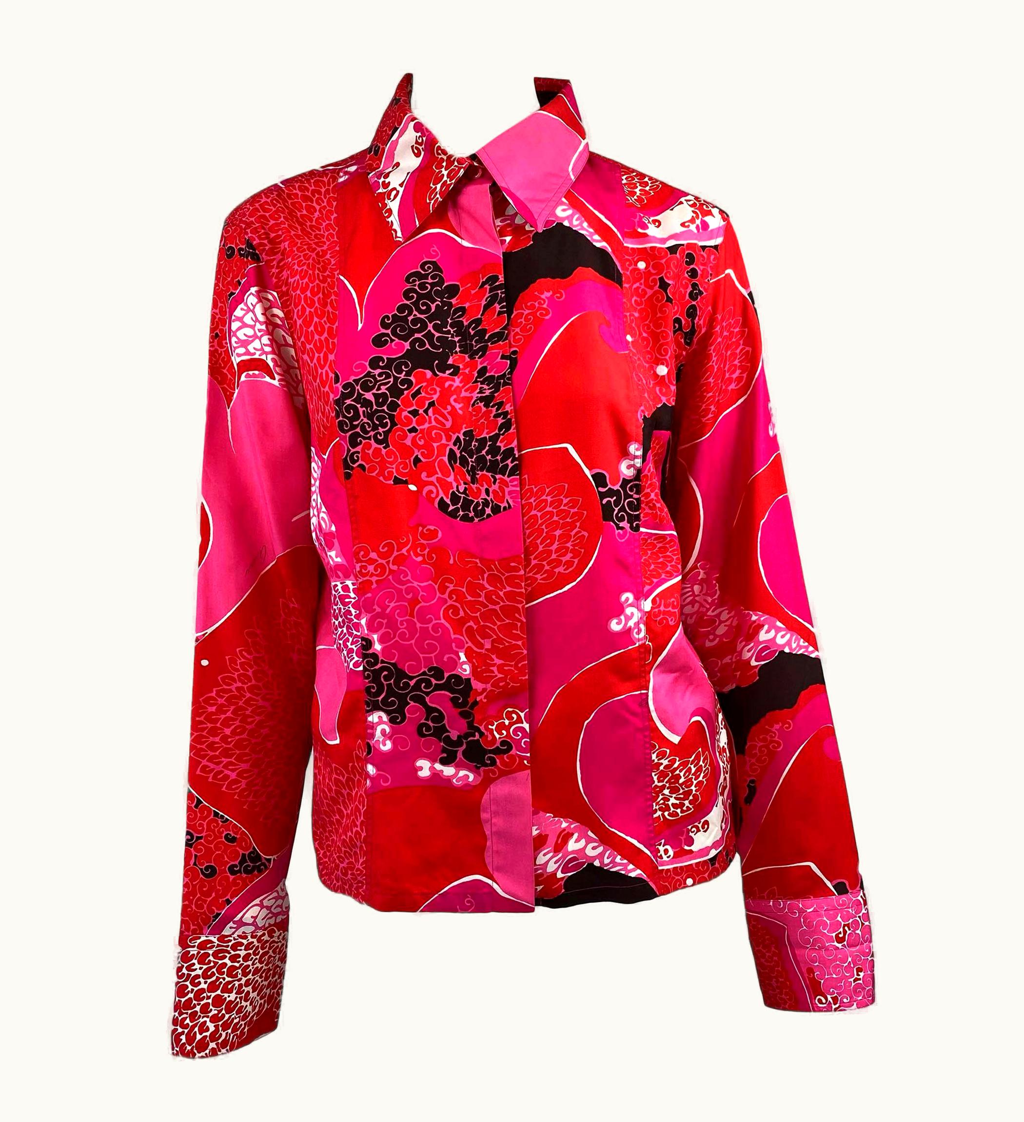 Gucci S/S 1999 Gucci By Tom Ford Pink 'Acid Flower' Print Silk Button-Up Blouse